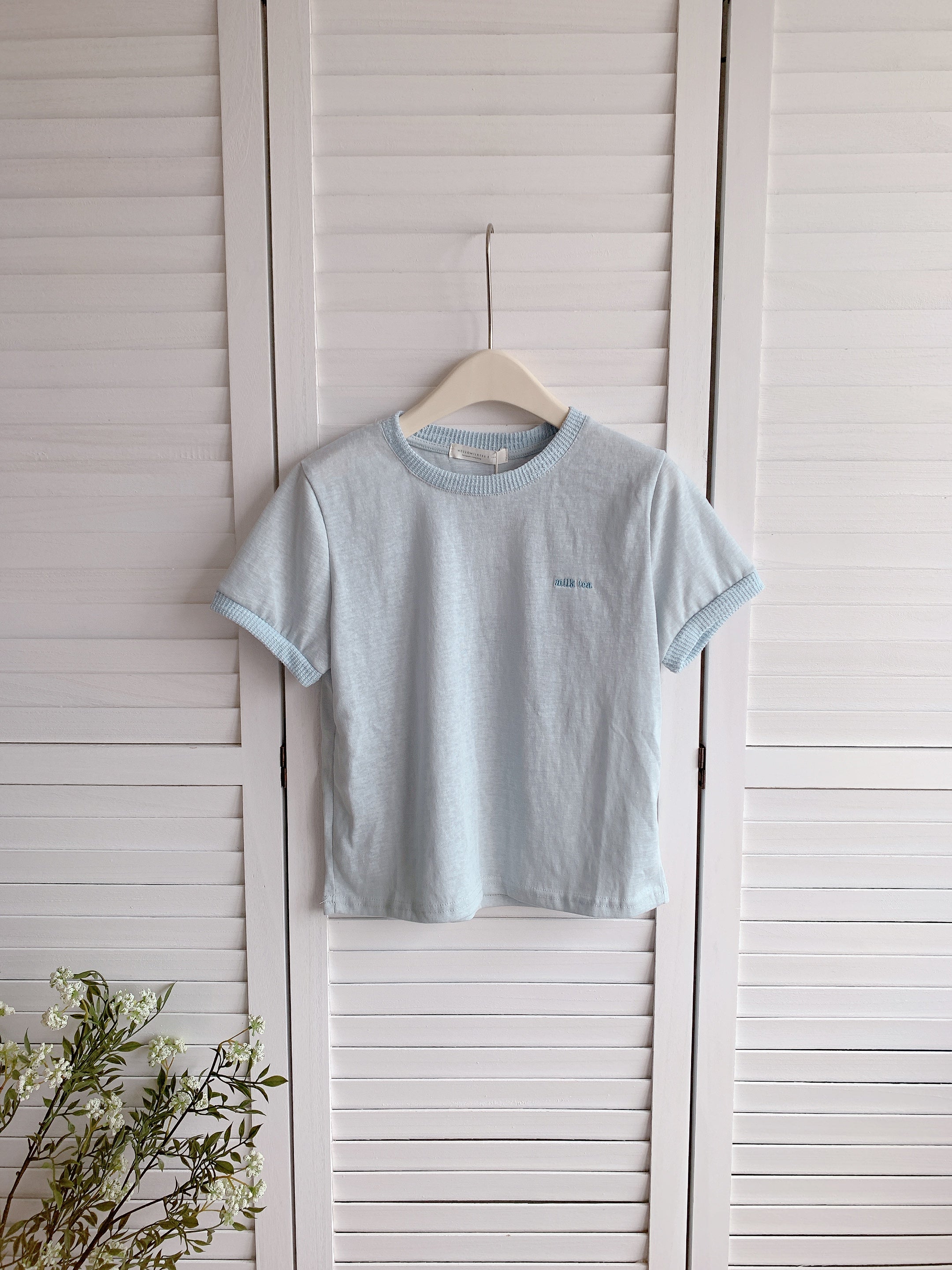 HELLO MILK TEE- 86469  刺繡短袖