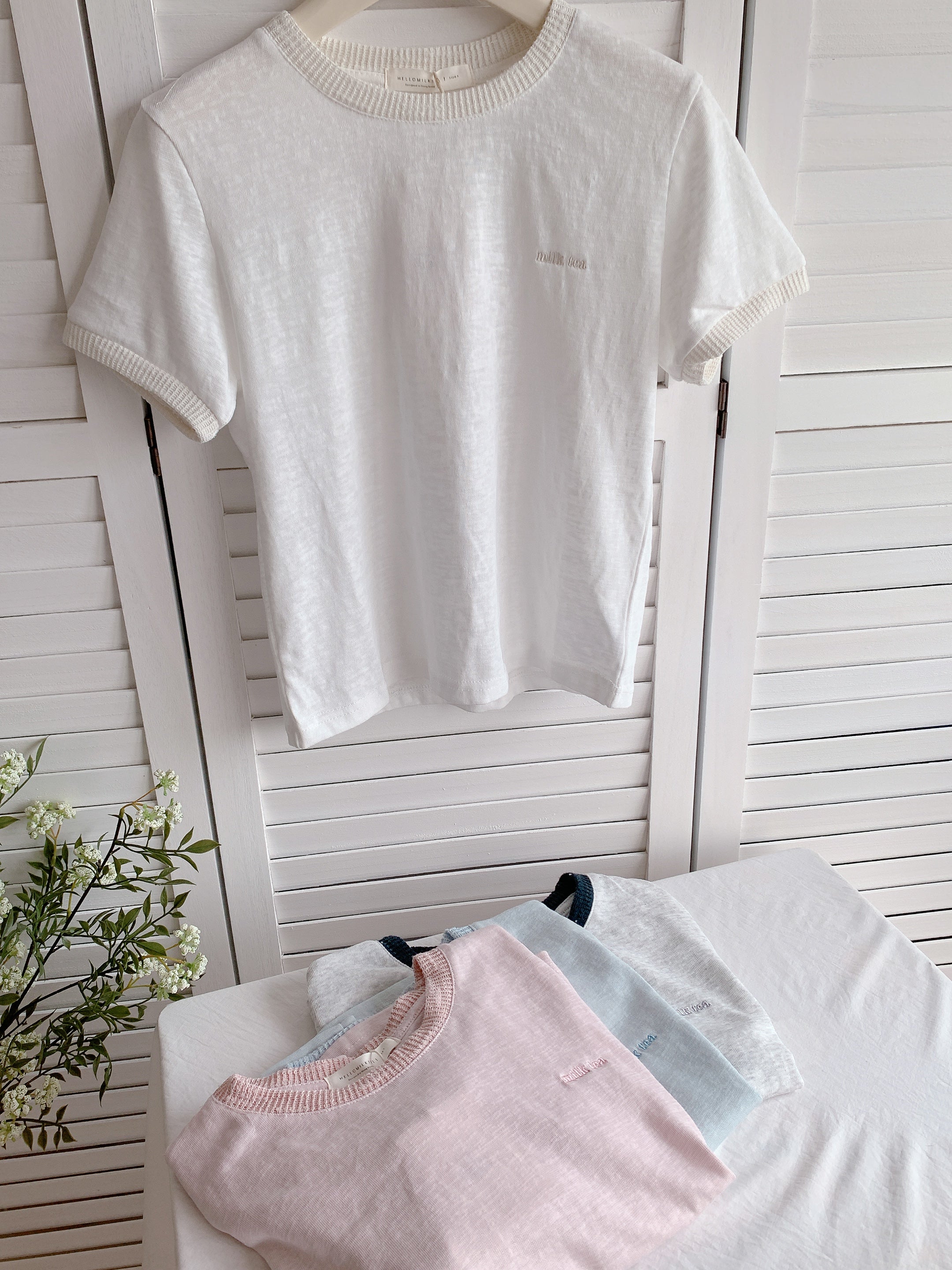 HELLO MILK TEE- 86469  刺繡短袖