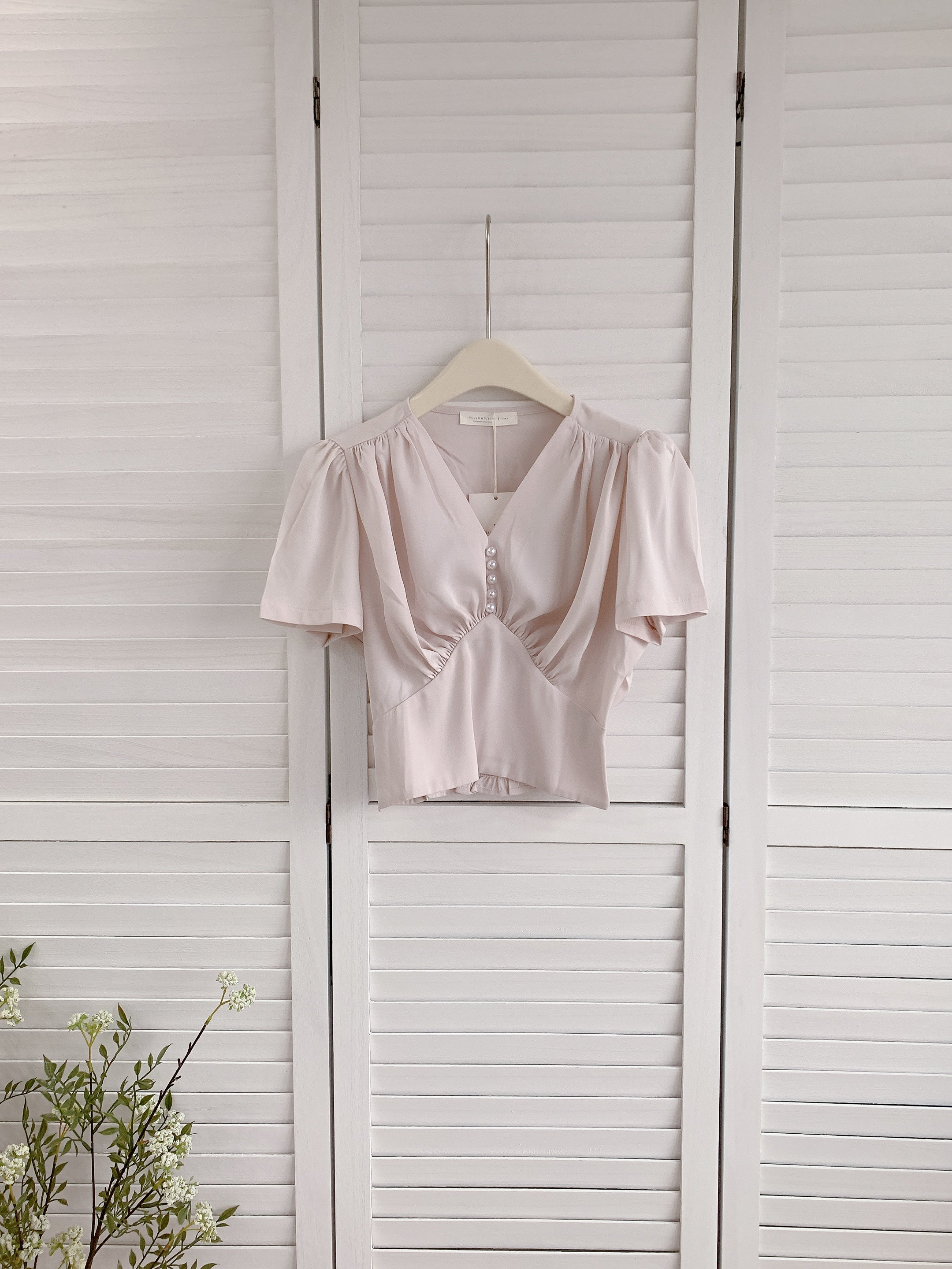 HELLO MILK TEE- 86332  褶皺小衫