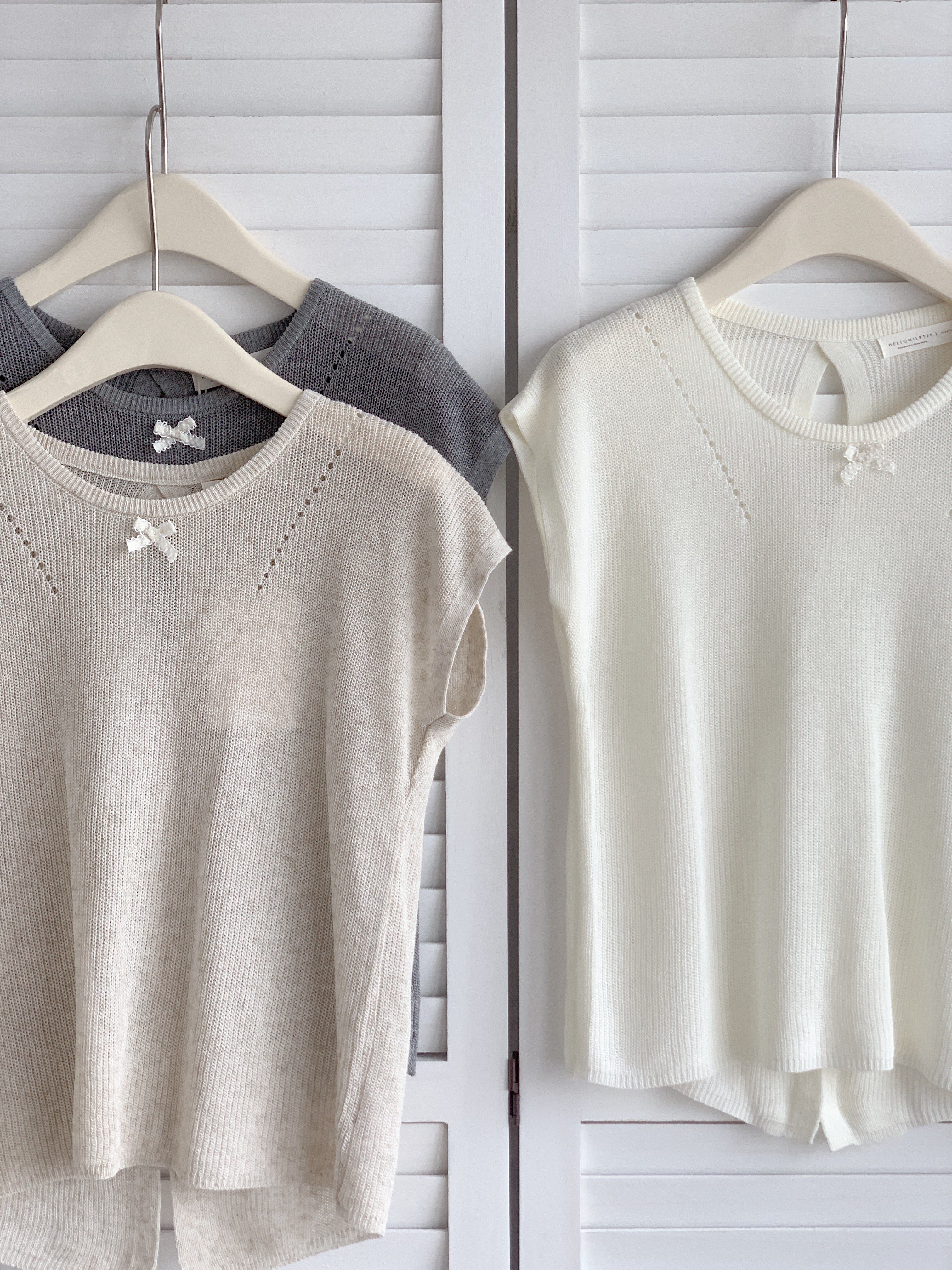 HELLO MILK TEE- 86516  圓領鏤空衫