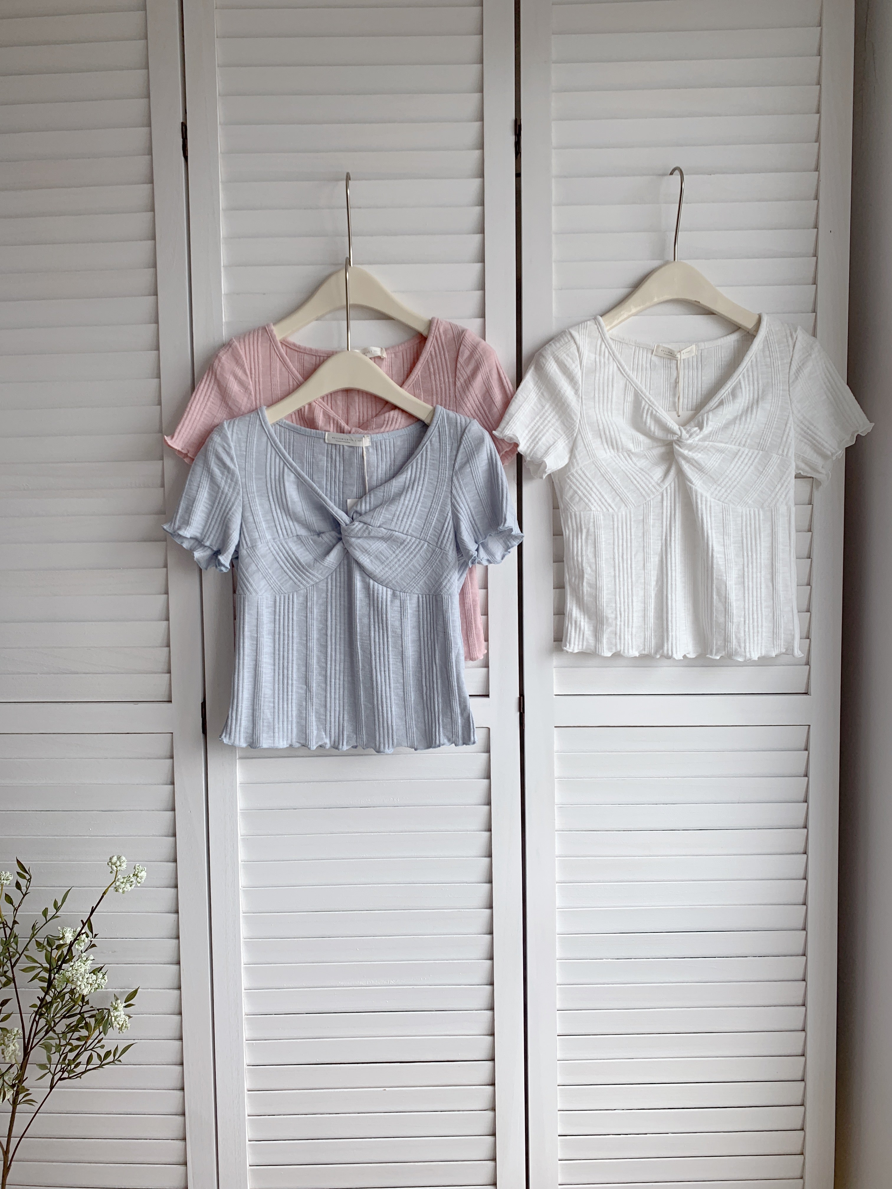 HELLO MILK TEE- 86506  褶皺小衫