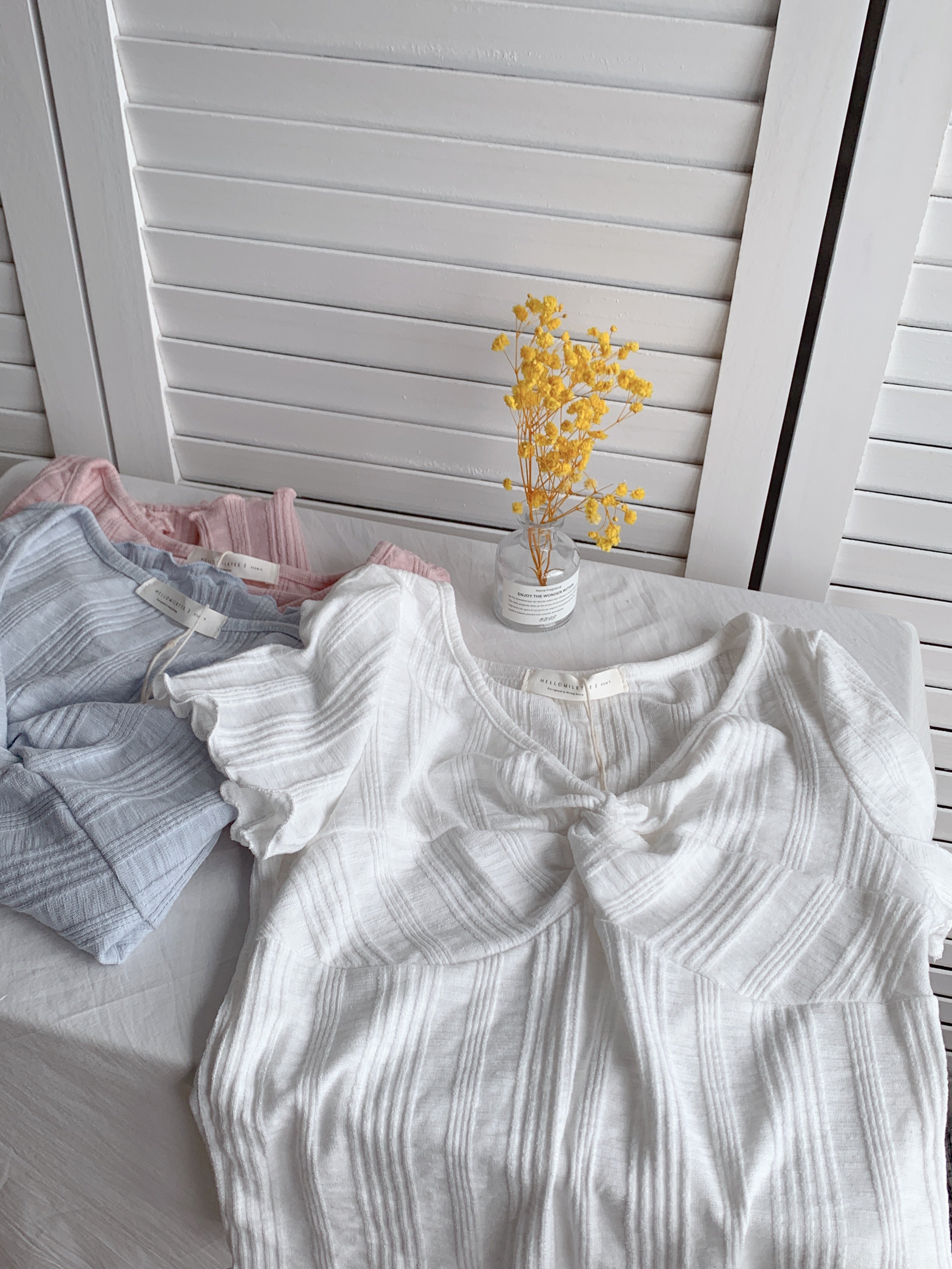 HELLO MILK TEE- 86506  褶皺小衫