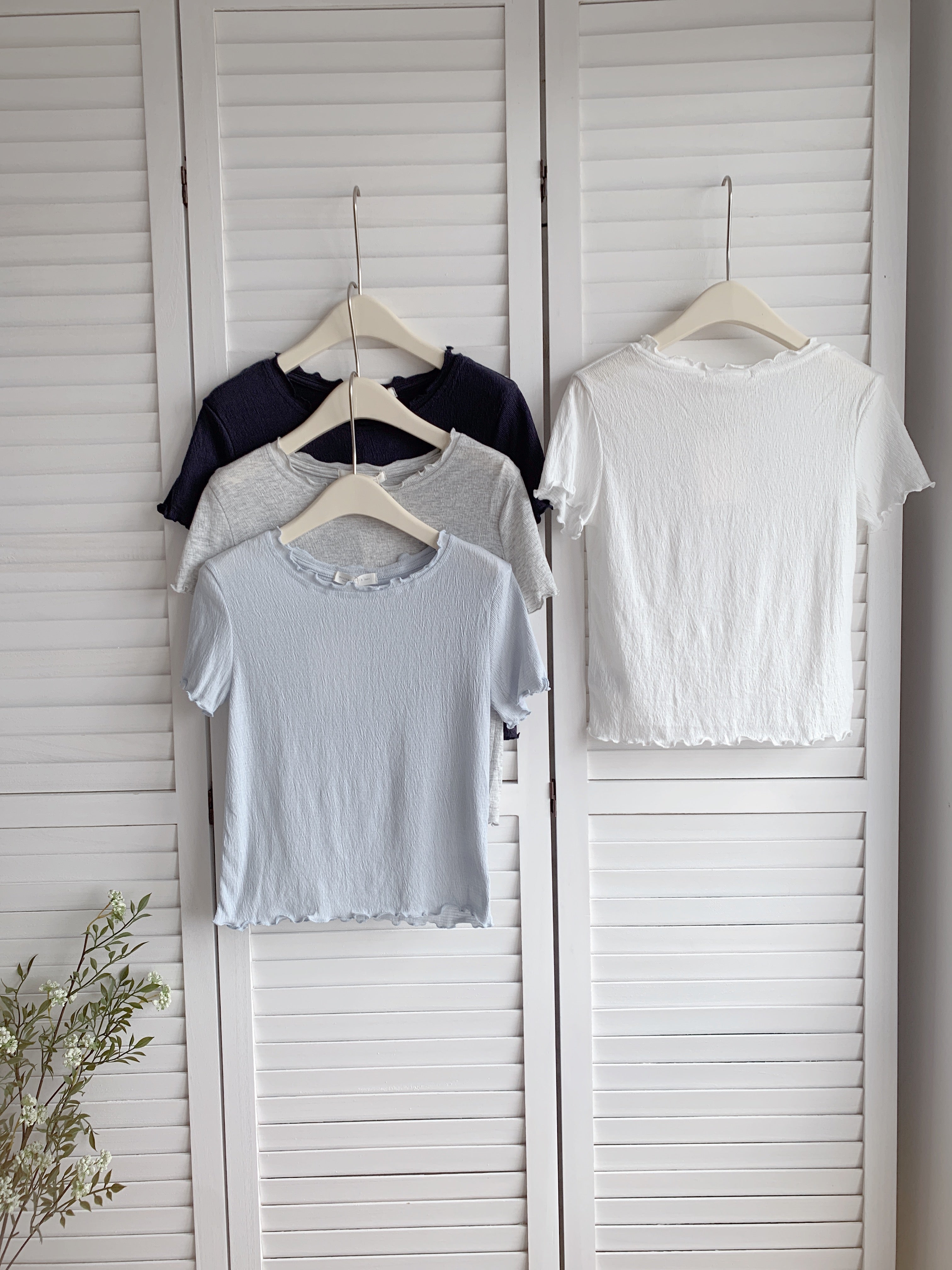 HELLO MILK TEE- 86513  簡約卷邊衫