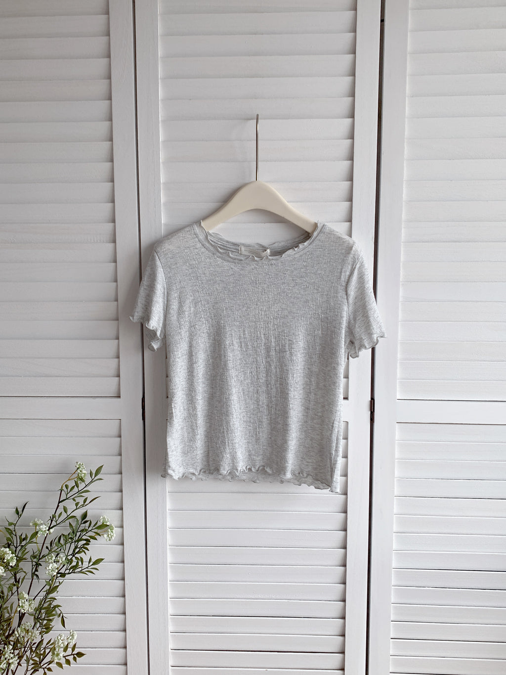 HELLO MILK TEE- 86513  簡約卷邊衫