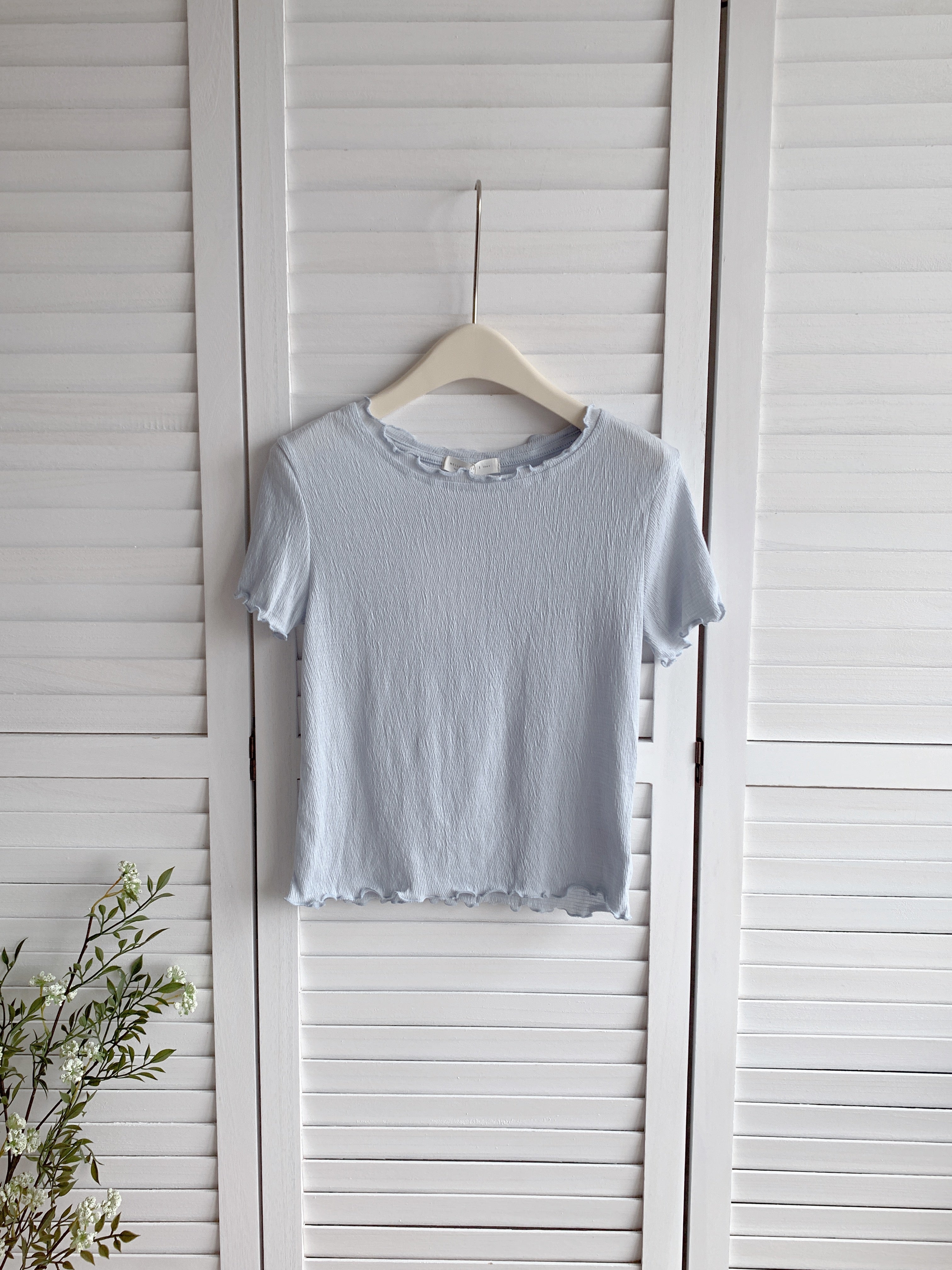 HELLO MILK TEE- 86513  簡約卷邊衫