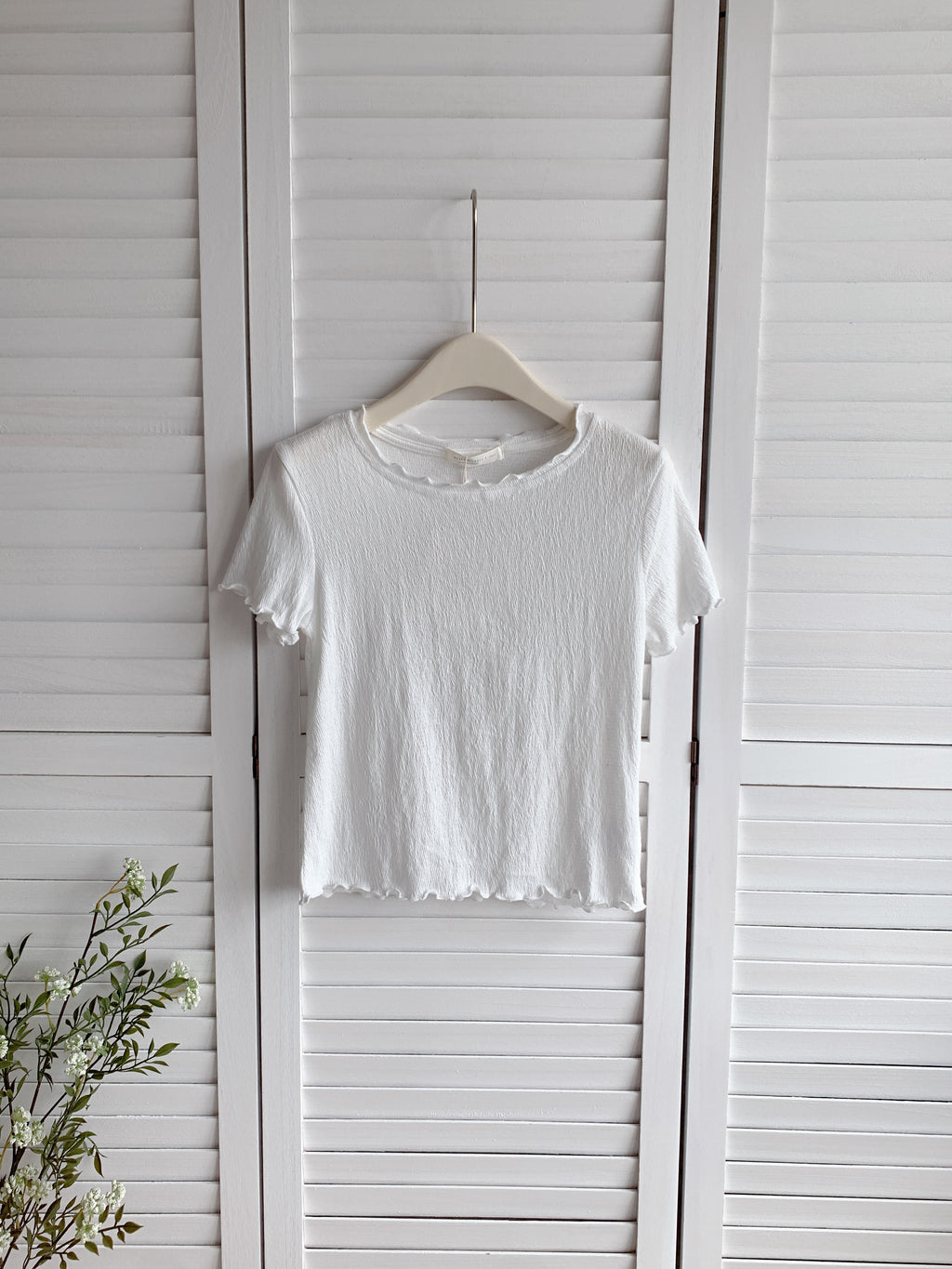 HELLO MILK TEE- 86513  簡約卷邊衫