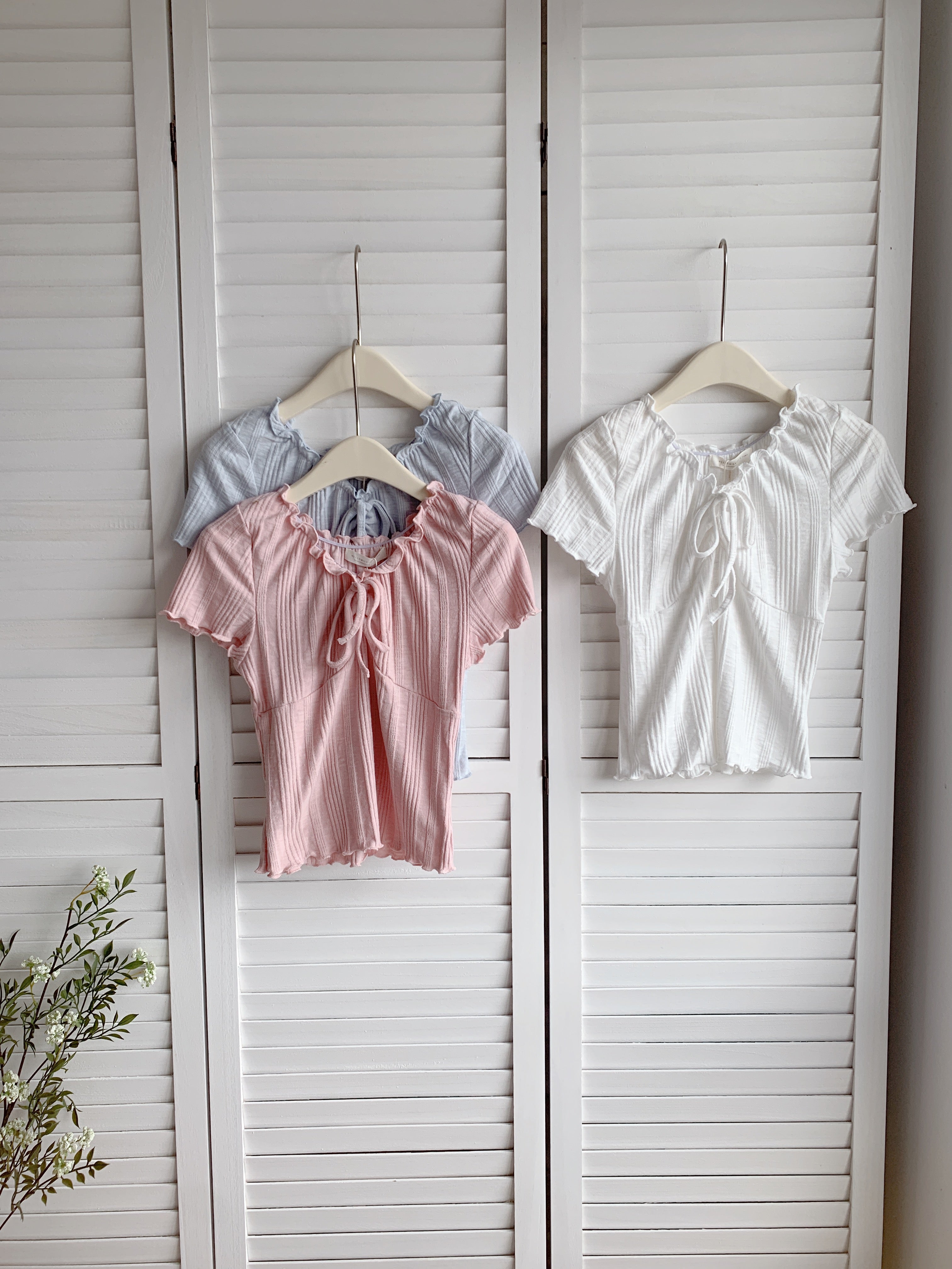 HELLO MILK TEE- 86505  法式系帶衫