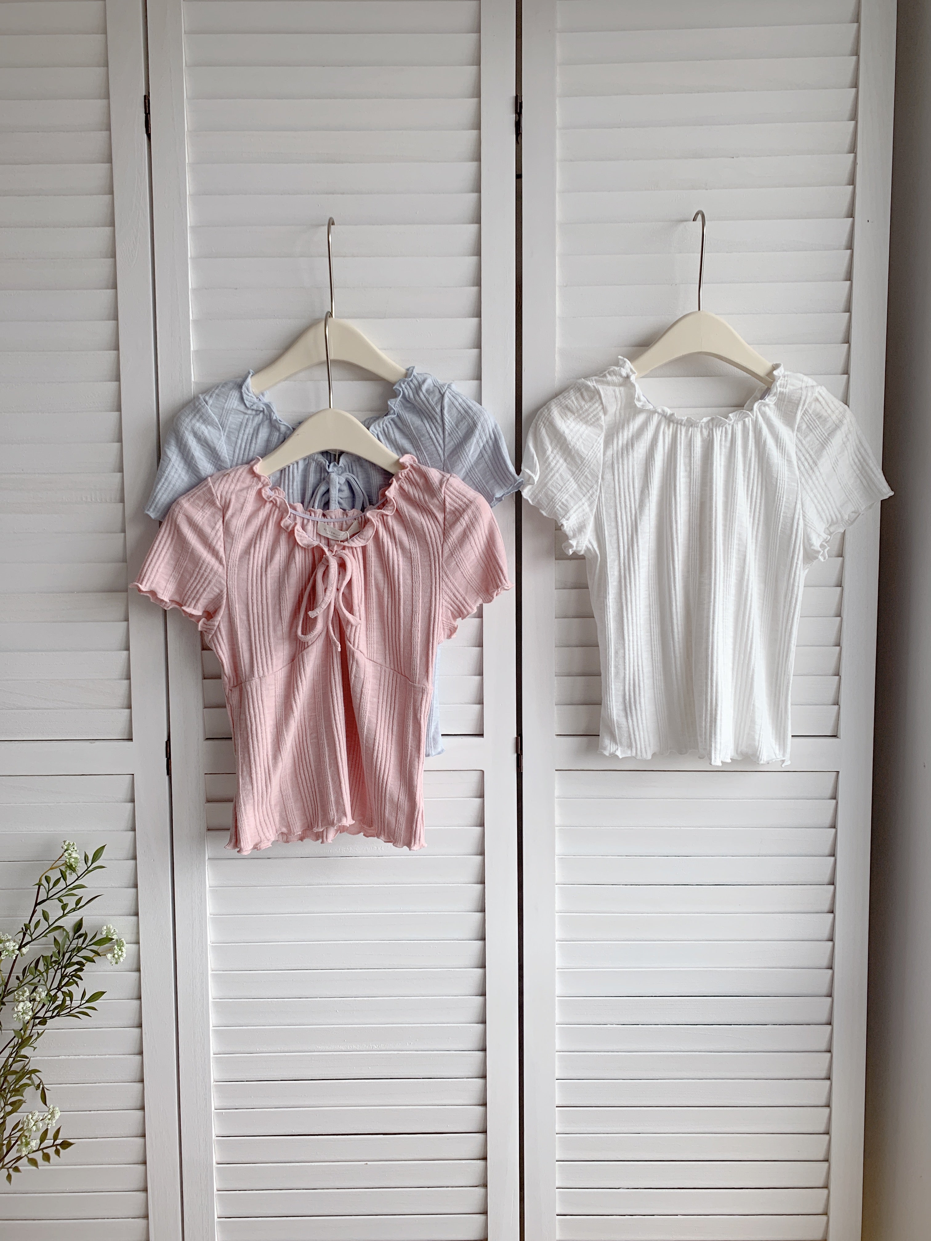 HELLO MILK TEE- 86505  法式系帶衫