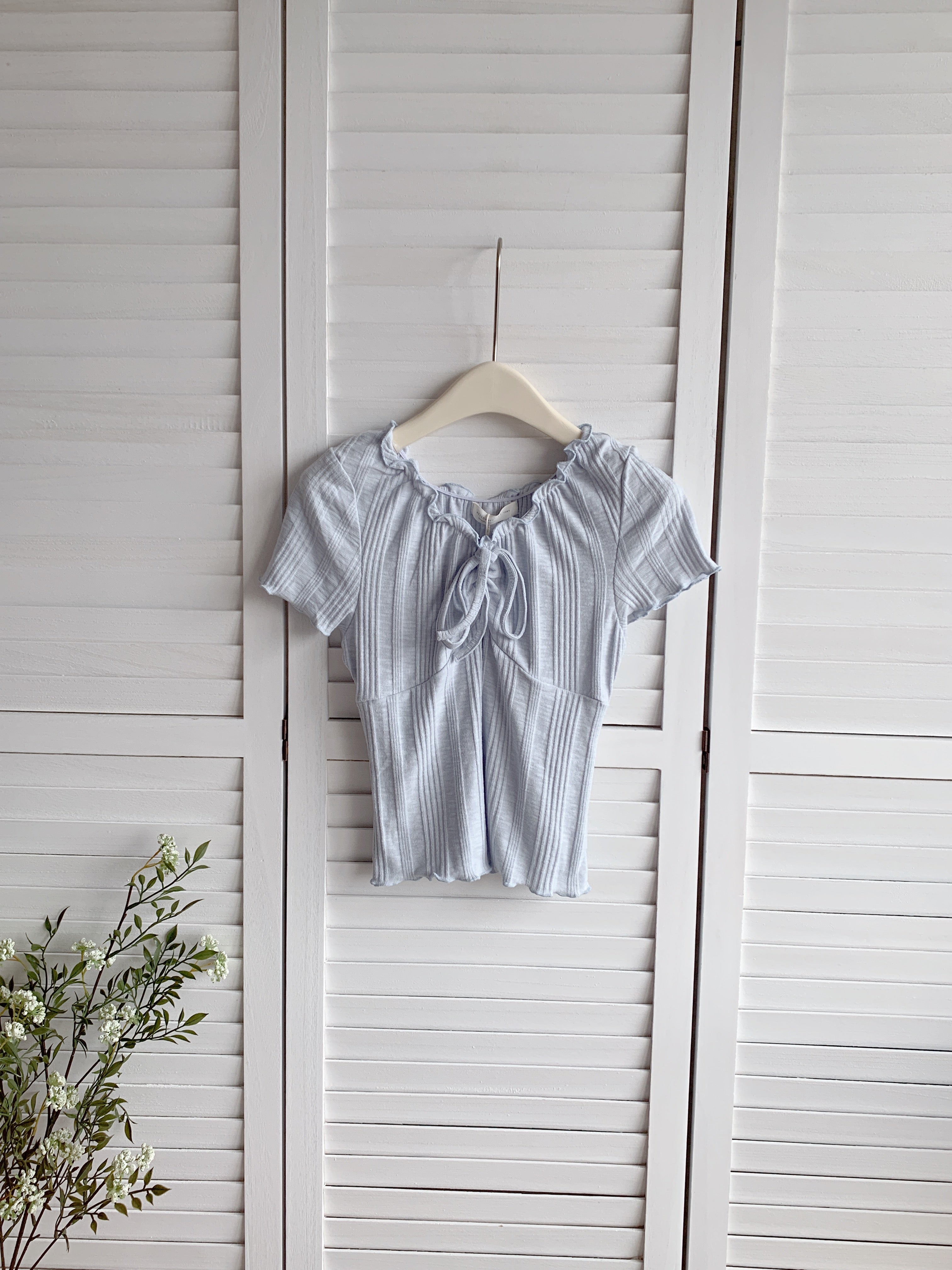 HELLO MILK TEE- 86505  法式系帶衫