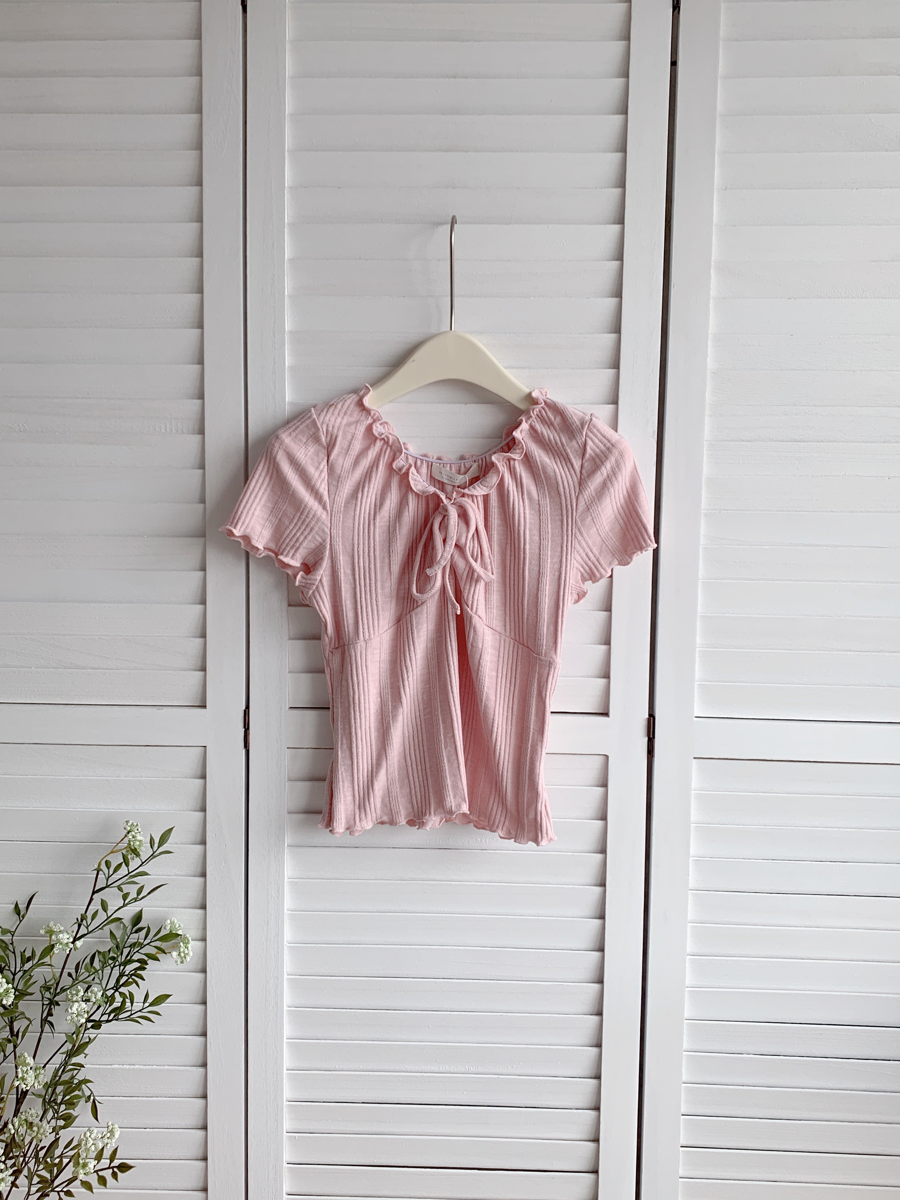 HELLO MILK TEE- 86505  法式系帶衫