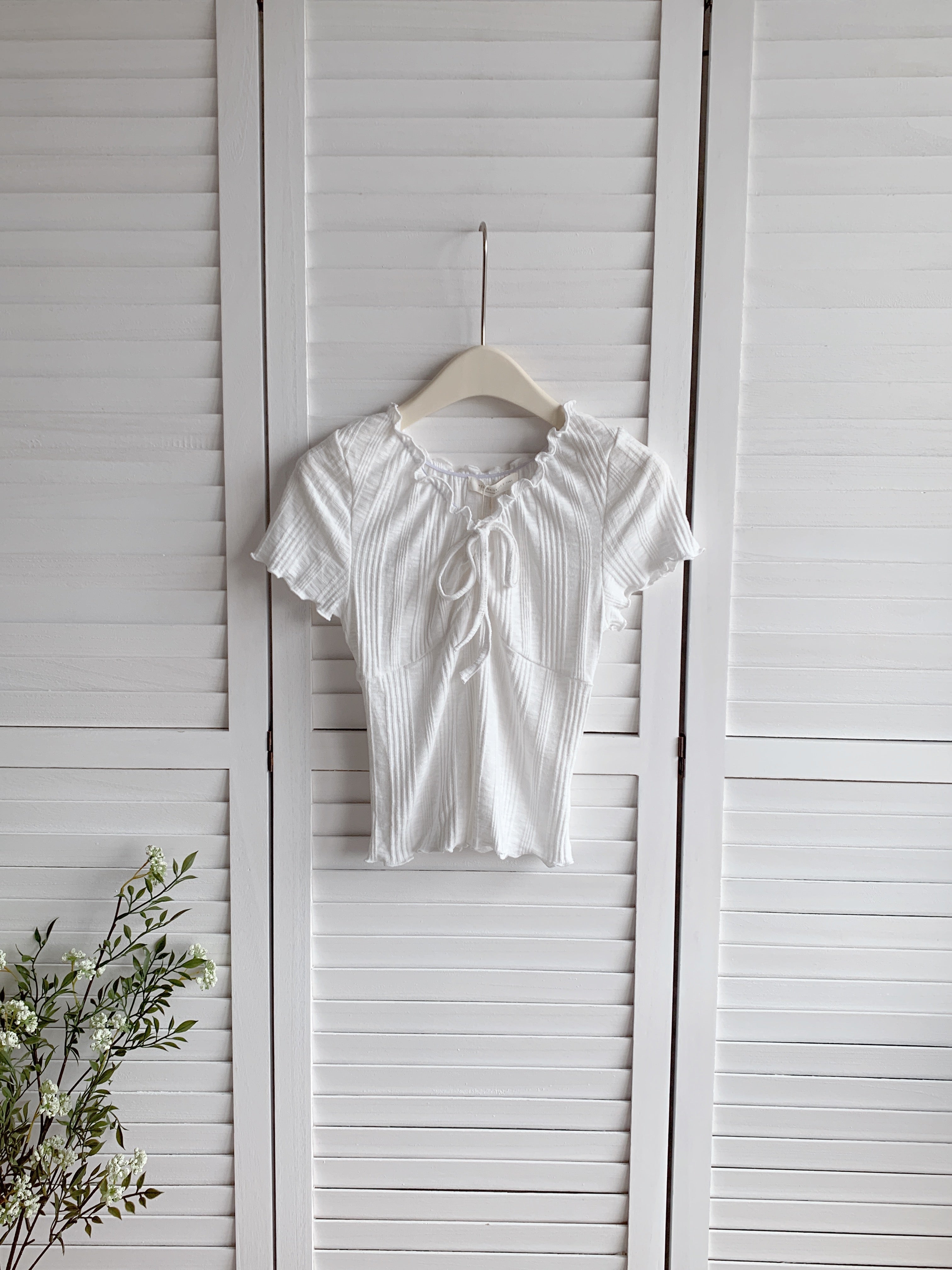 HELLO MILK TEE- 86505  法式系帶衫