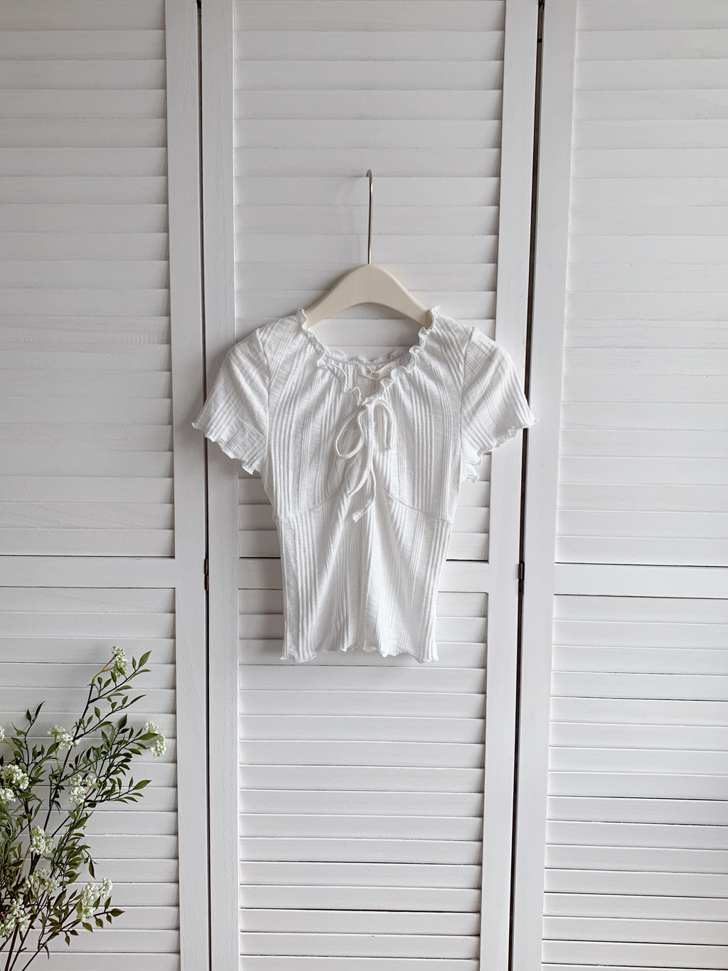 HELLO MILK TEE- 86505  法式系帶衫
