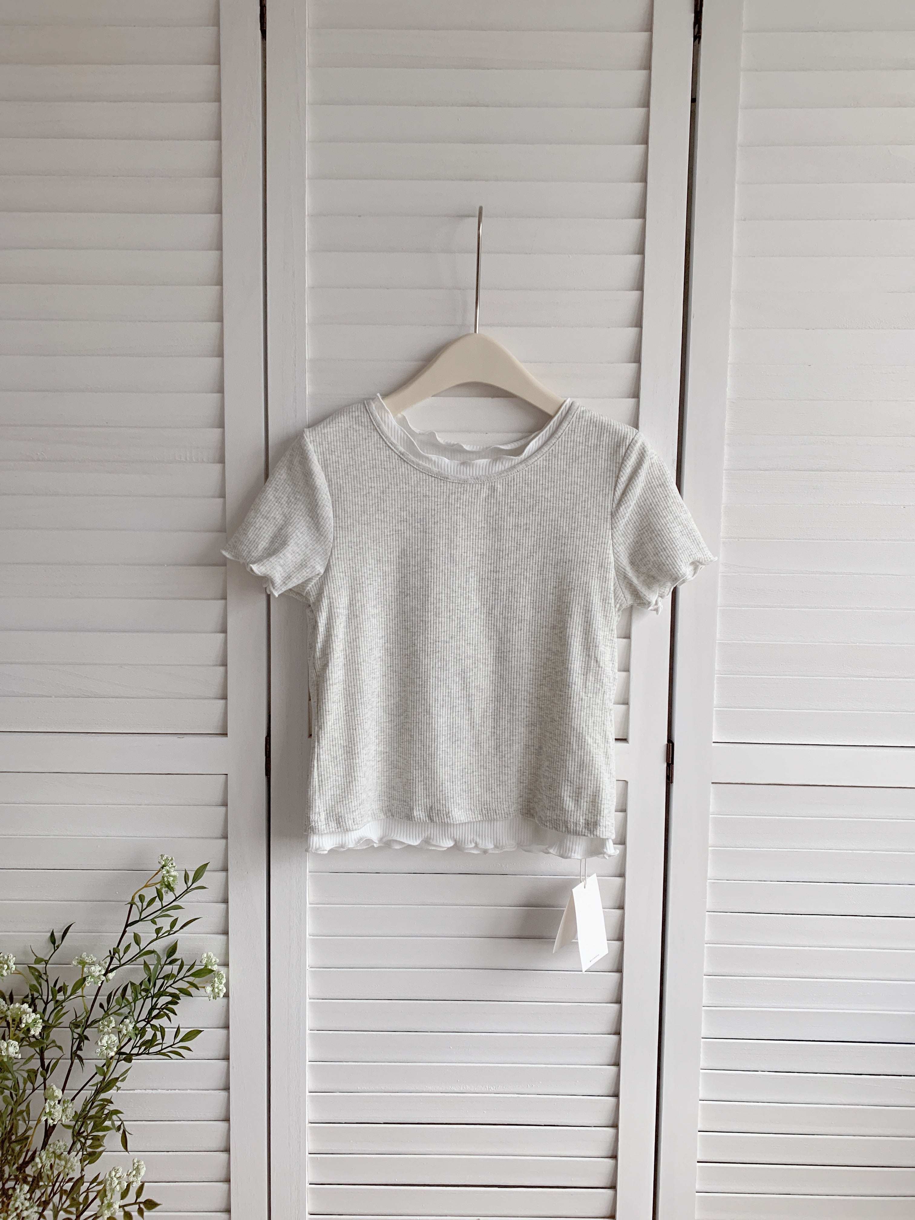 HELLO MILK TEE- 86377  假兩件短袖