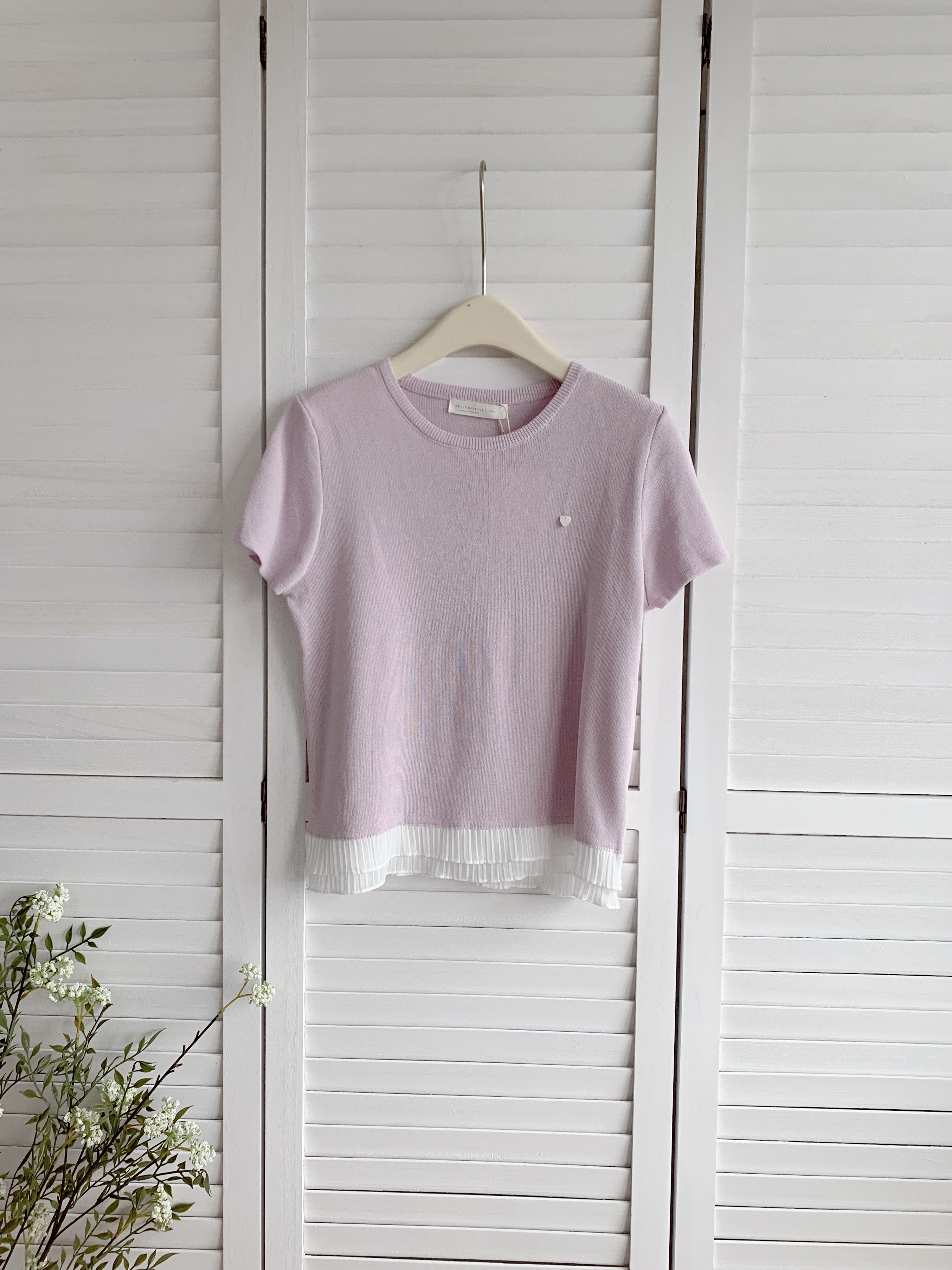 HELLO MILK TEE- 86538  花邊短袖