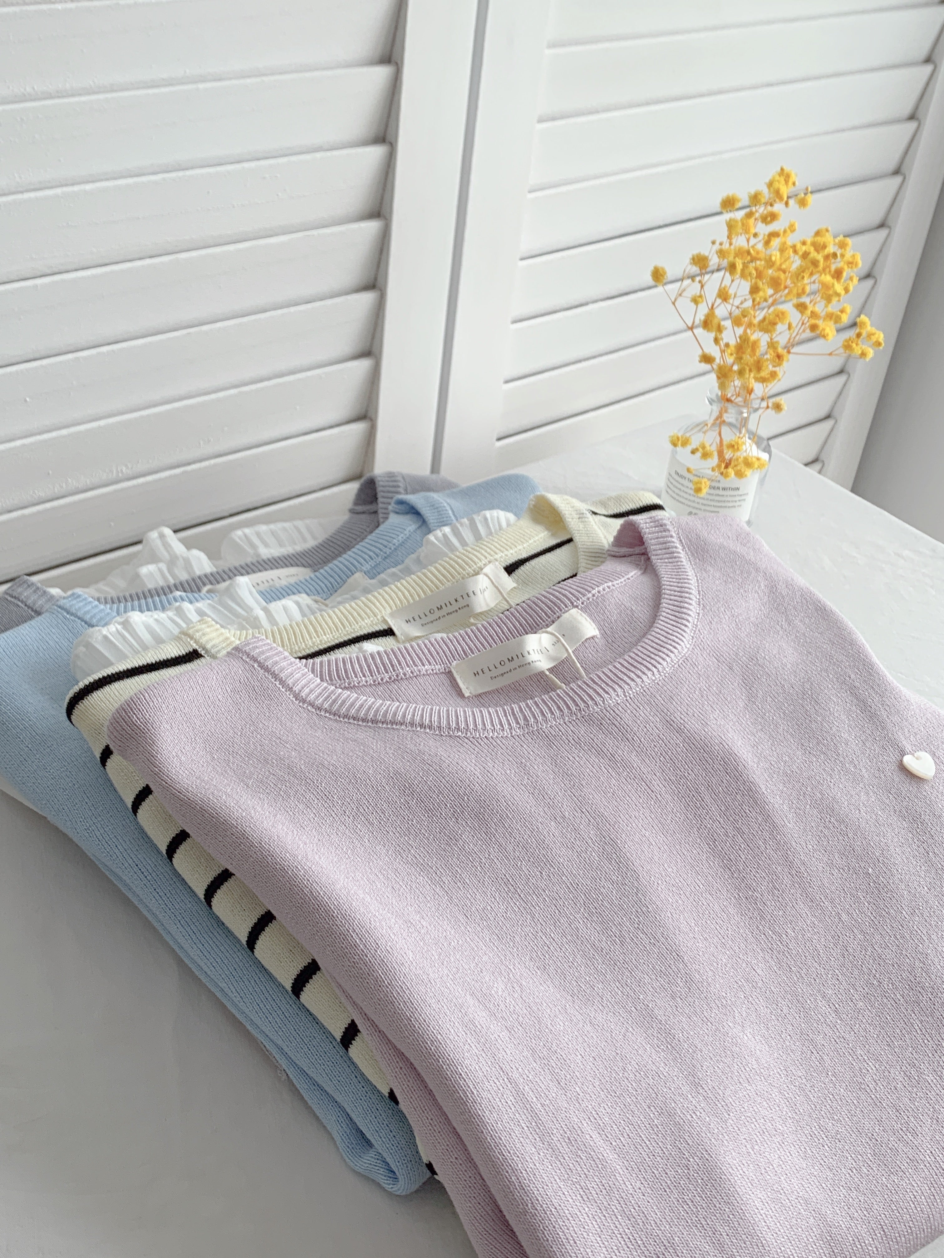 HELLO MILK TEE- 86538  花邊短袖