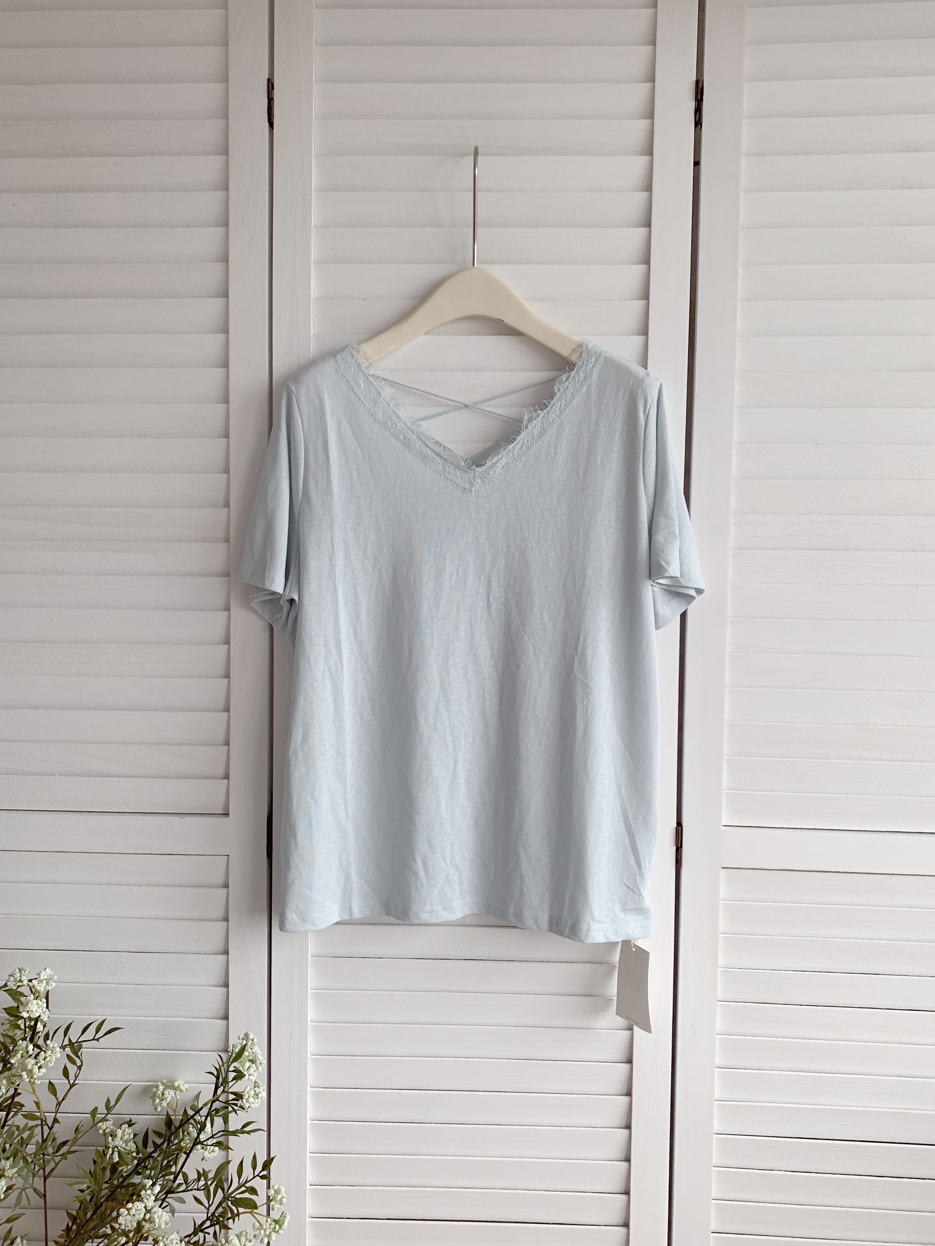 HELLO MILK TEE- 86504  蕾絲拼接衫