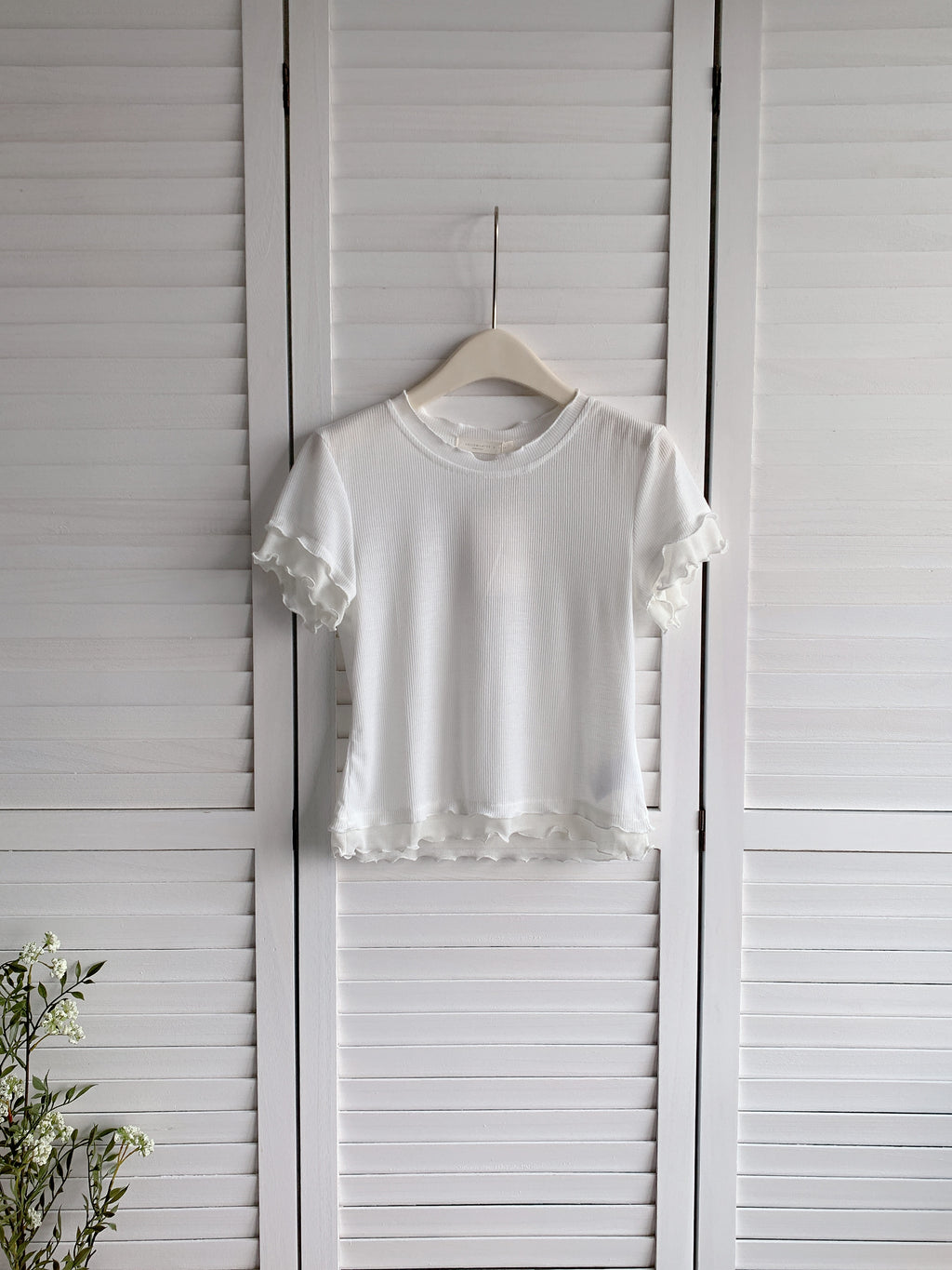HELLO MILK TEE- 86587  花邊拼接衫