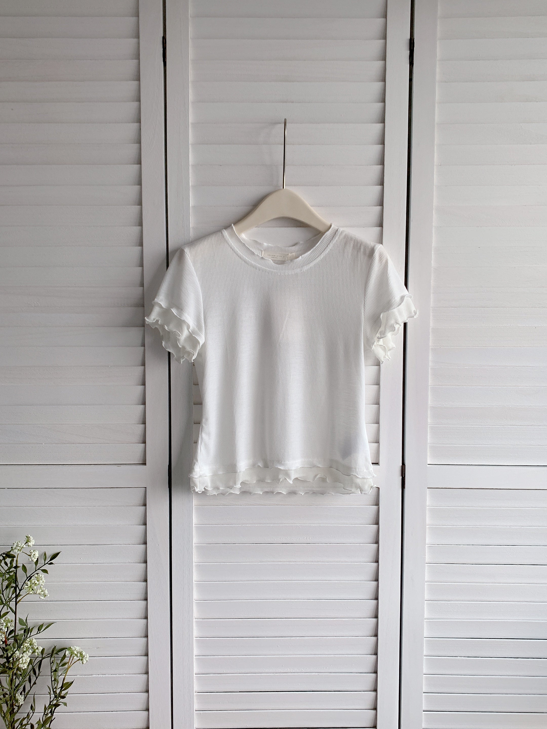 HELLO MILK TEE- 86587  花邊拼接衫