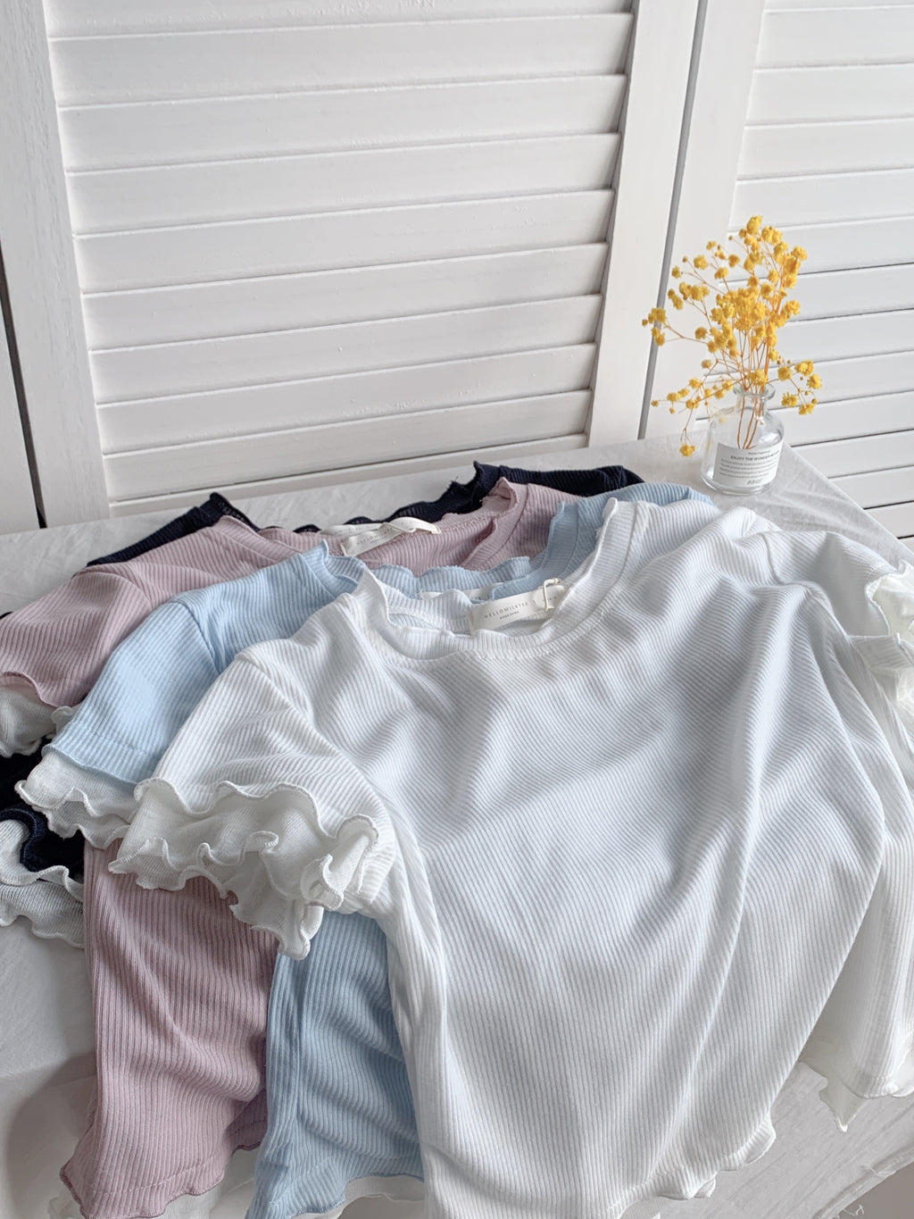 HELLO MILK TEE- 86587  花邊拼接衫