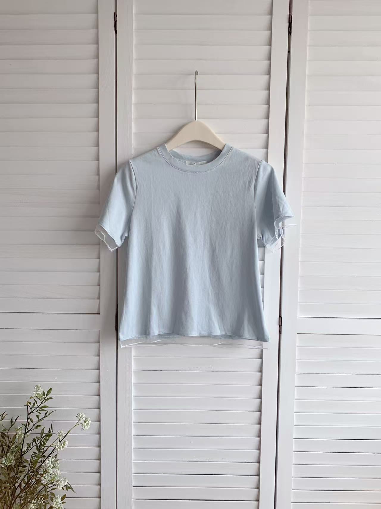 HELLO MILK TEE- 86621  拼接蕾絲衫