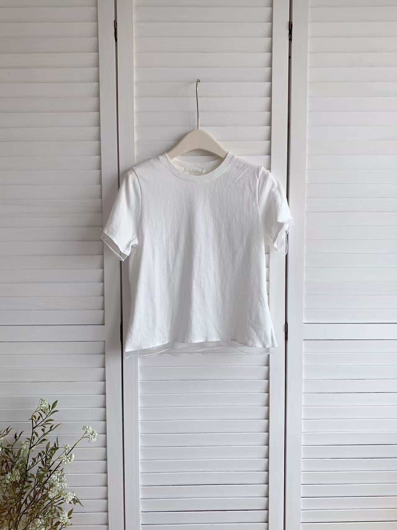 HELLO MILK TEE- 86621  拼接蕾絲衫