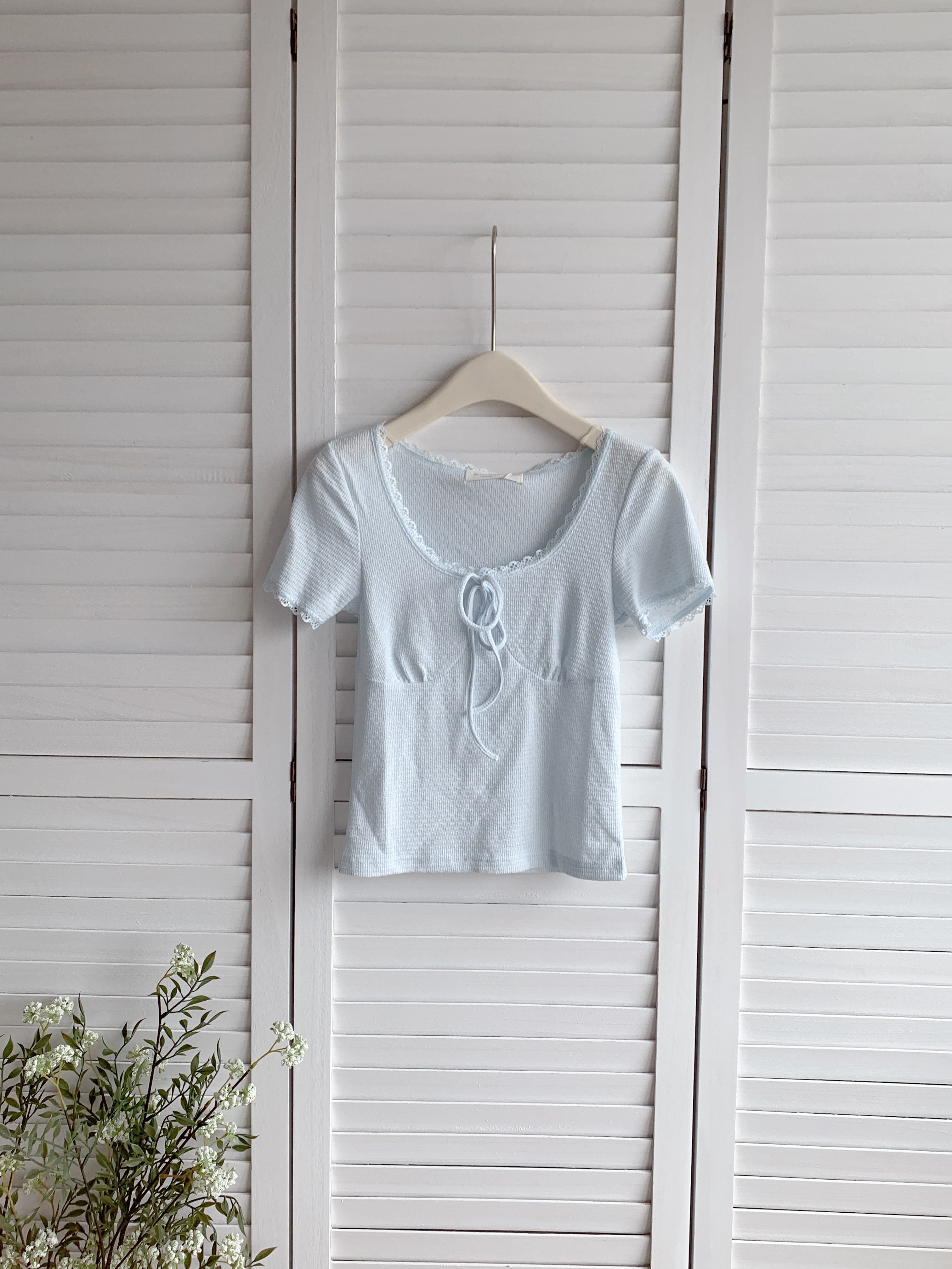 HELLO MILK TEE- 86632  綁帶上衣