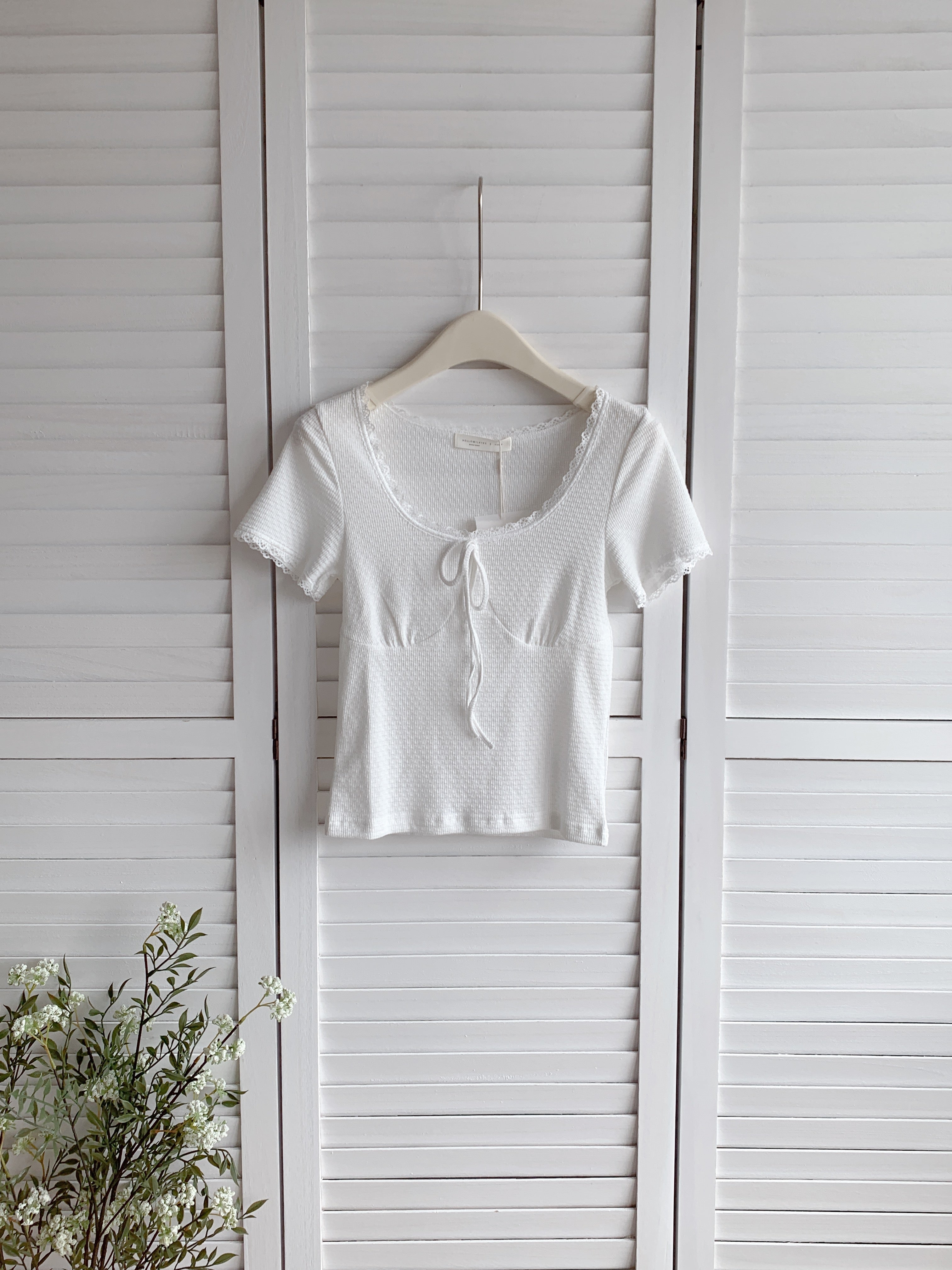 HELLO MILK TEE- 86632  綁帶上衣