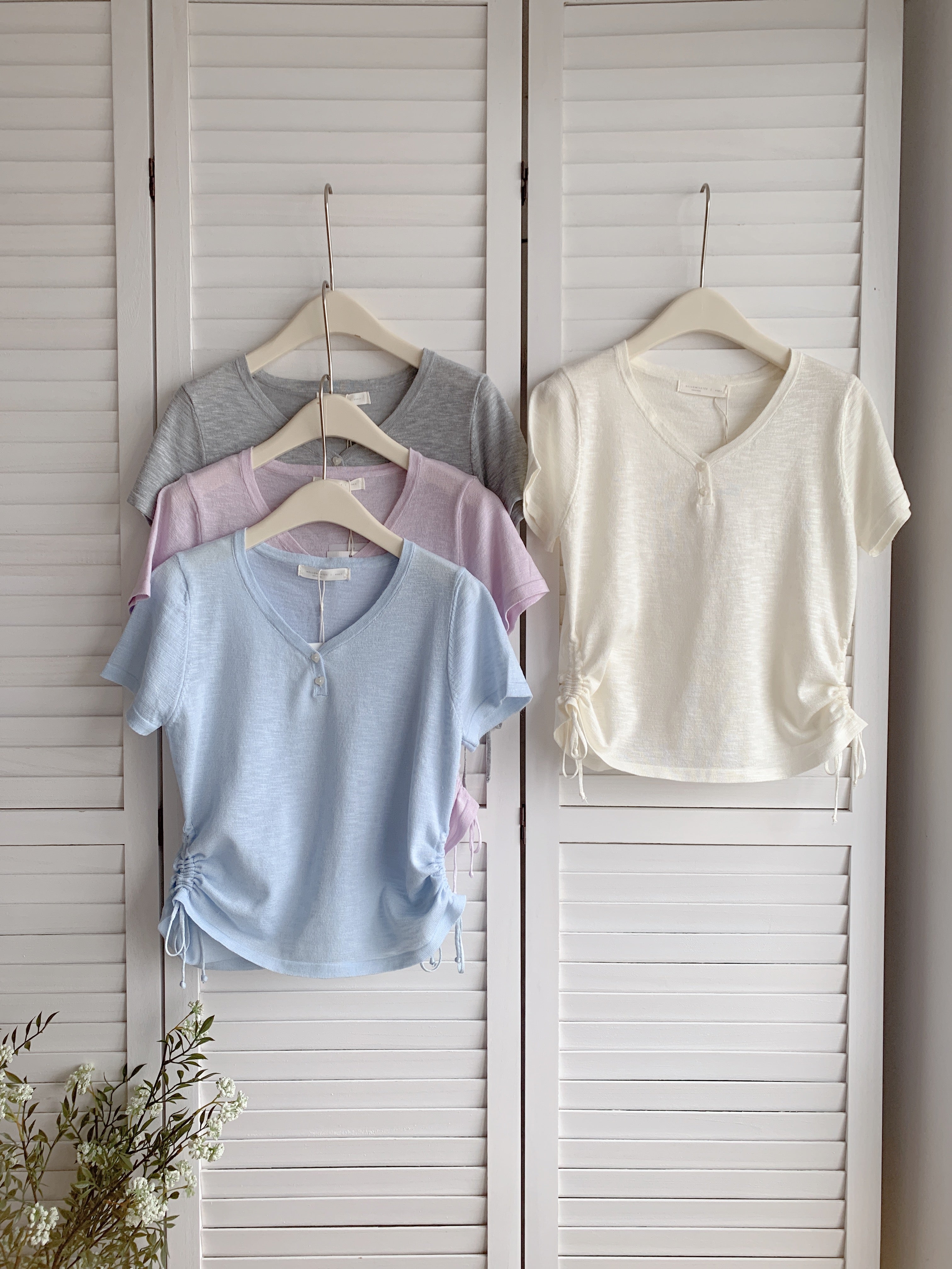 HELLO MILK TEE- 86659   純色抽繩衫
