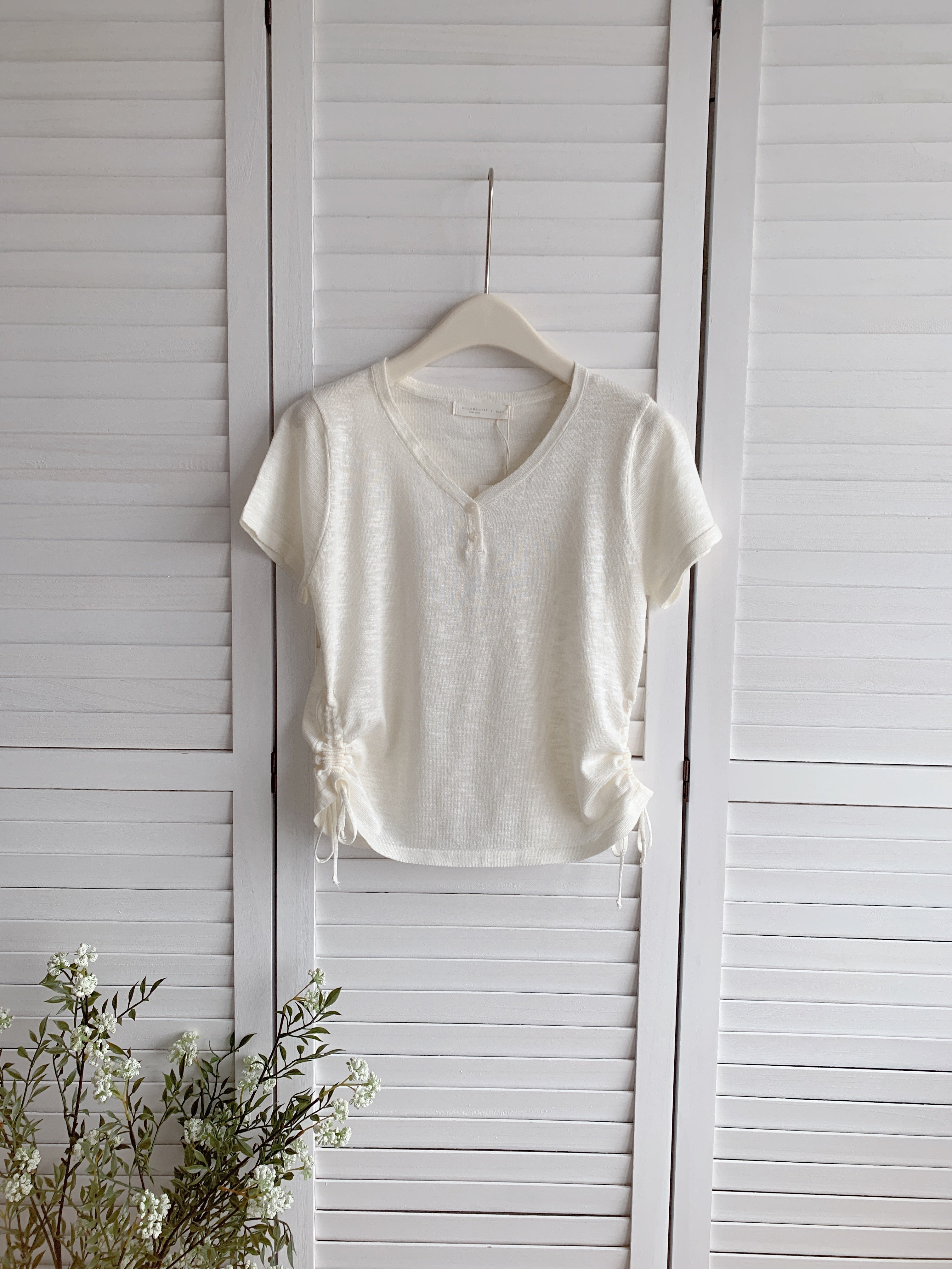 HELLO MILK TEE- 86659   純色抽繩衫