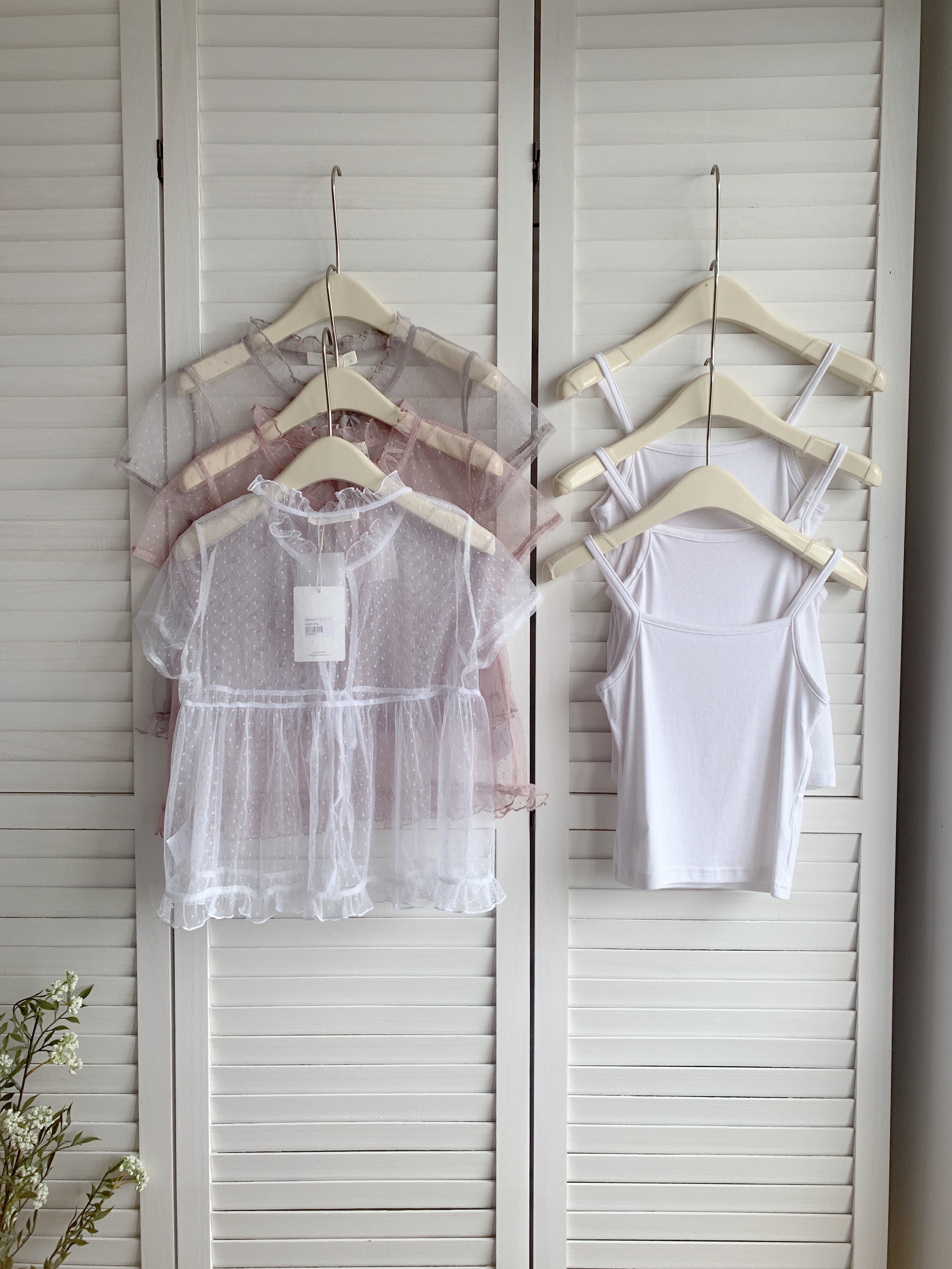 HELLO MILK TEE- 86694   網紗兩件套