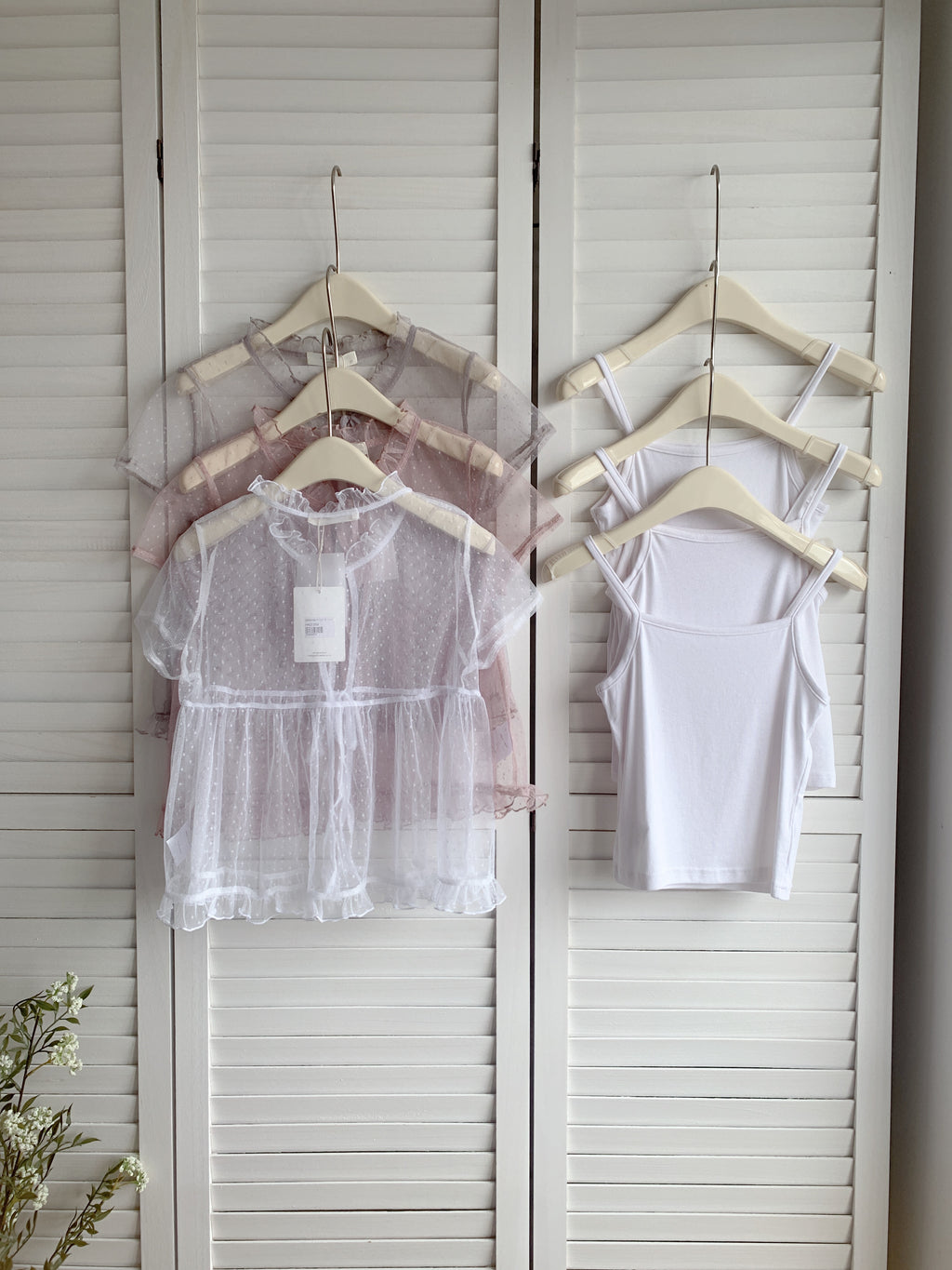 HELLO MILK TEE- 86694   網紗兩件套