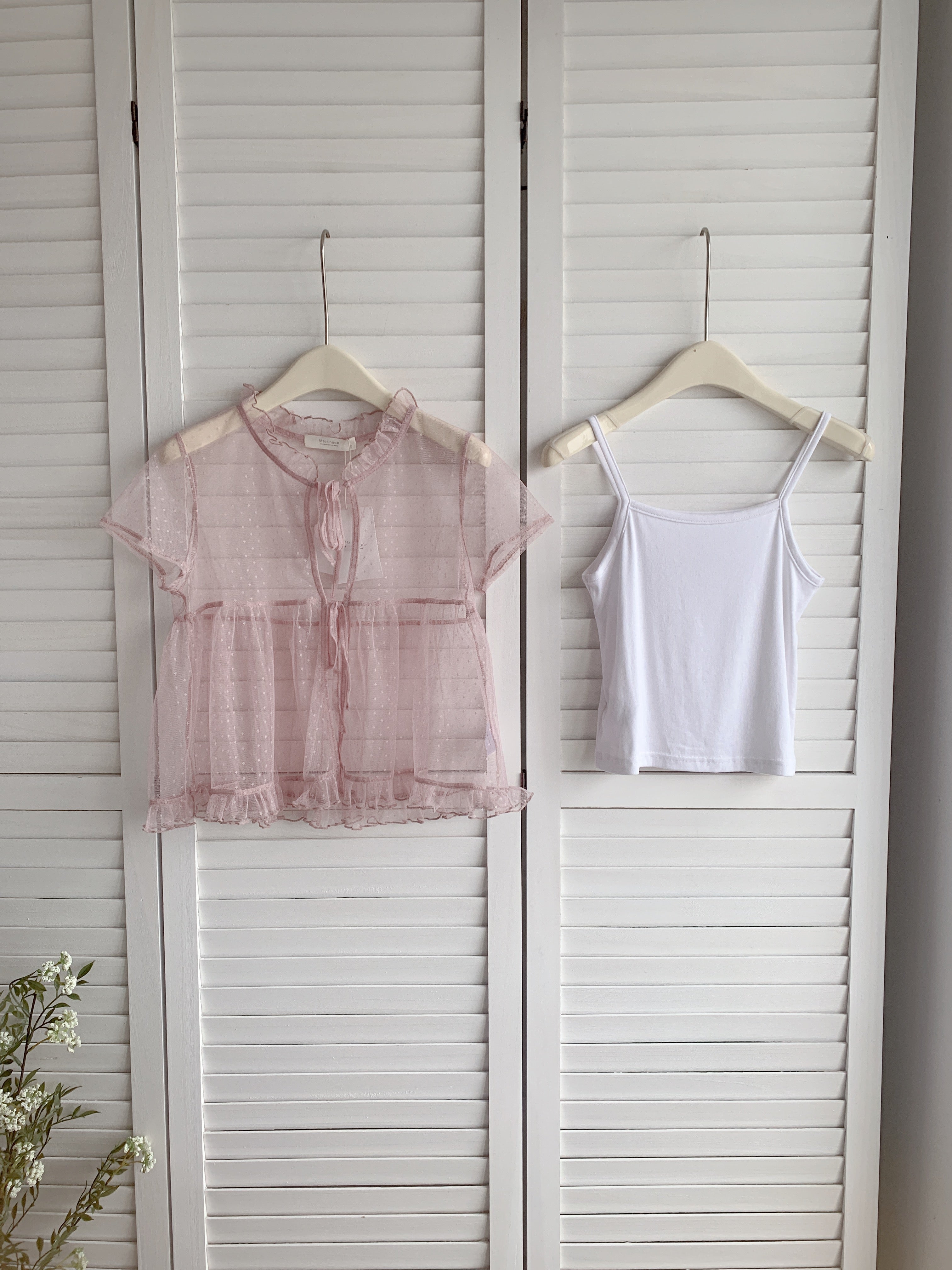 HELLO MILK TEE- 86694   網紗兩件套
