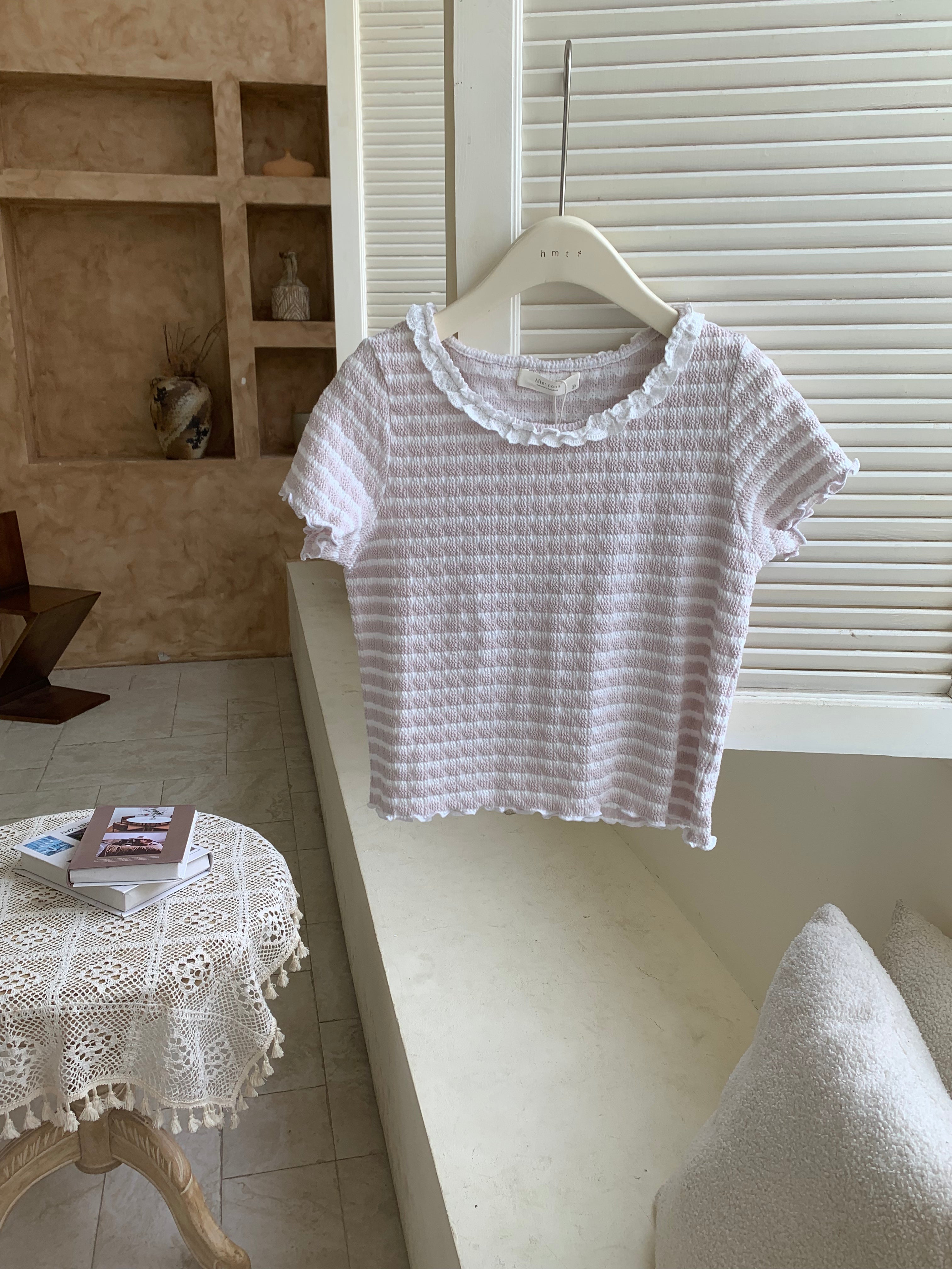 HELLO MILK TEE- 86864   花邊小衫