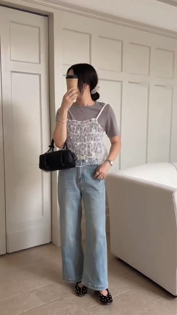 HELLO MILK TEE- 86825   直筒牛仔褲