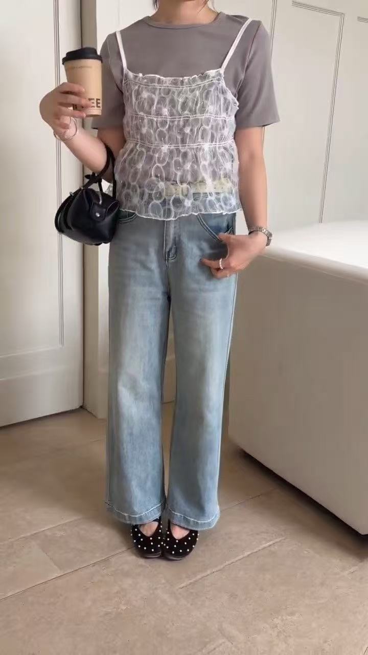 HELLO MILK TEE- 86825   直筒牛仔褲