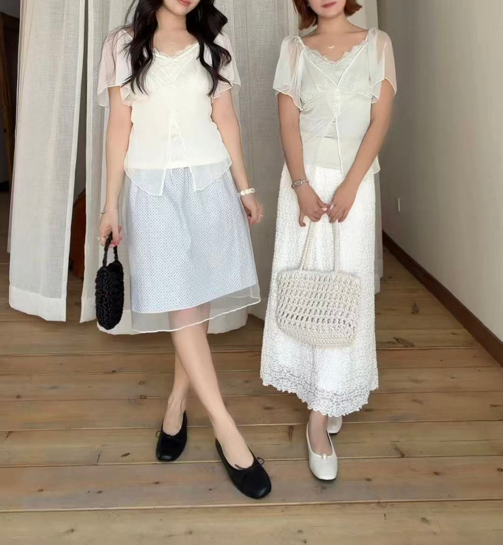HELLO MILK TEE- 86762   網紗半裙