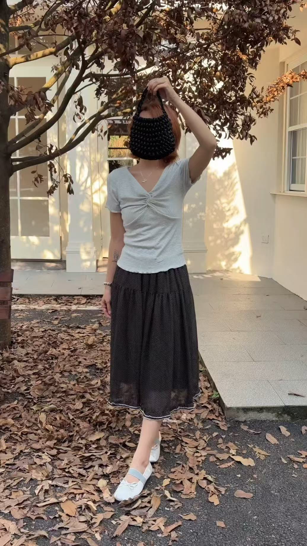 HELLO MILK TEE- 86854   波點半裙
