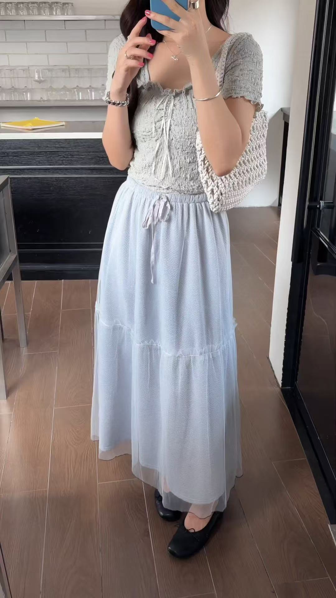 HELLO MILK TEE- 86874   網紗半裙