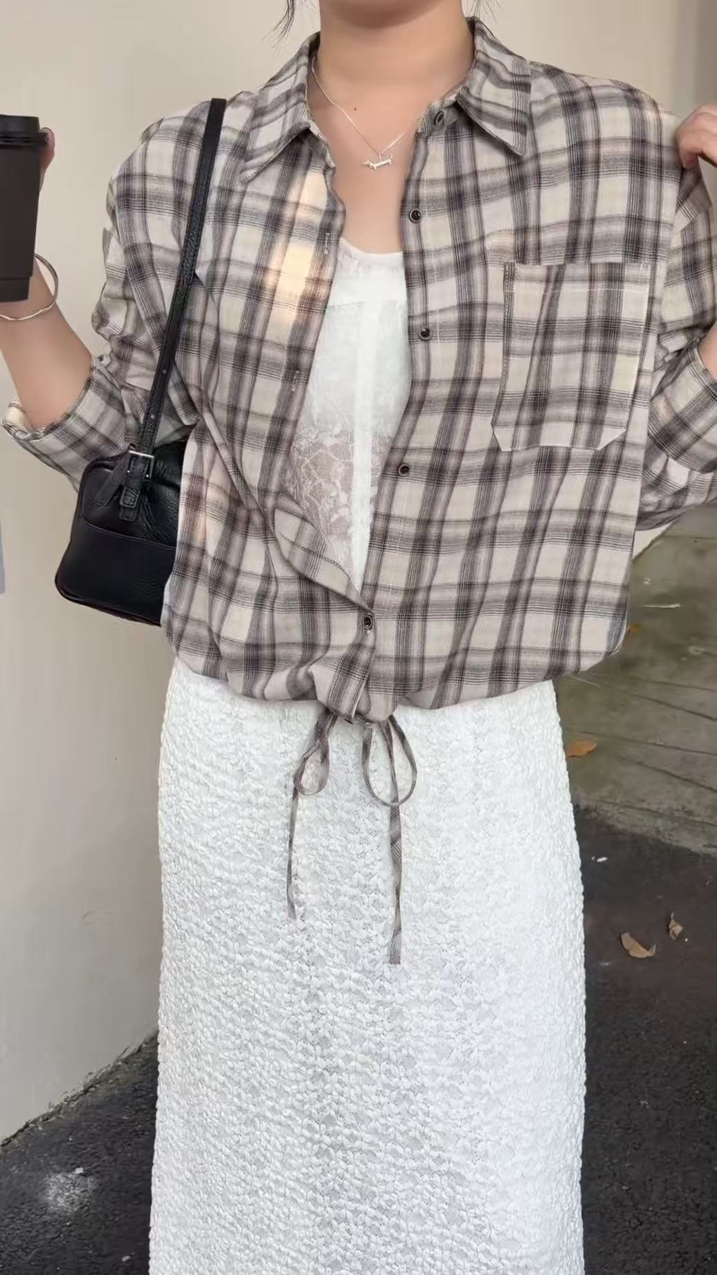 HELLO MILK TEE- 86841   格紋上衣