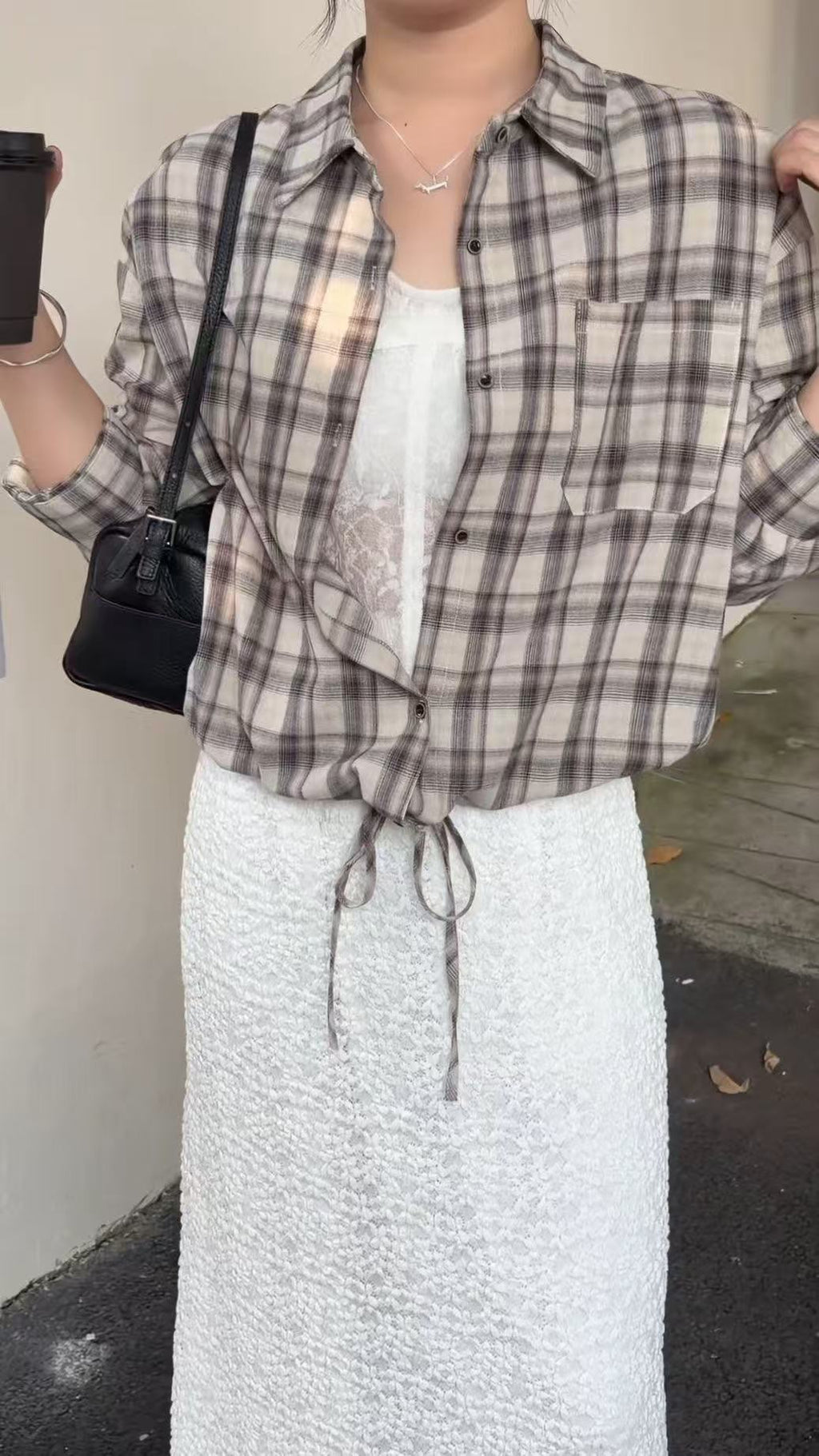 HELLO MILK TEE- 86841   格紋上衣