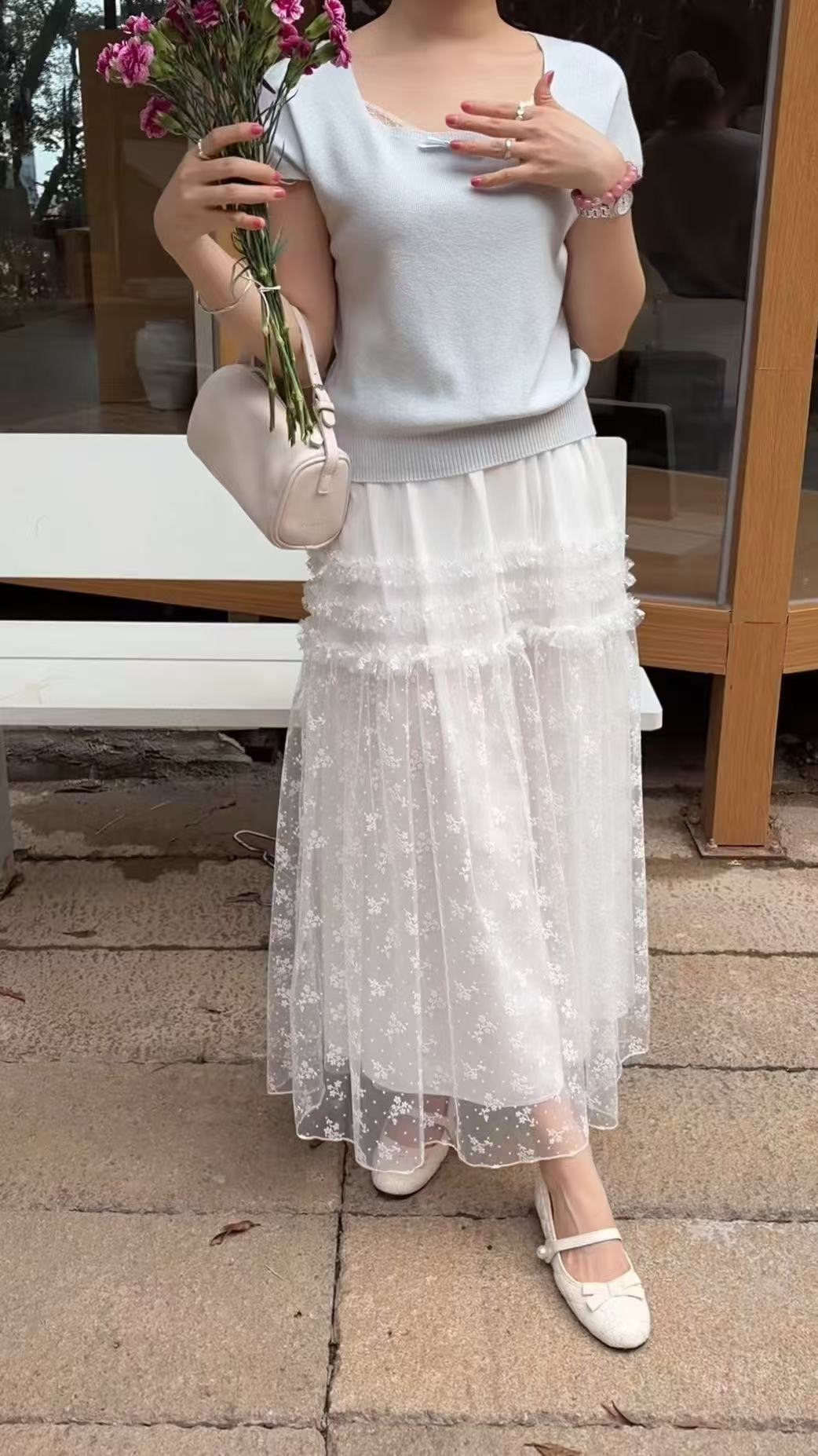 HELLO MILK TEE- 86724   花邊半裙