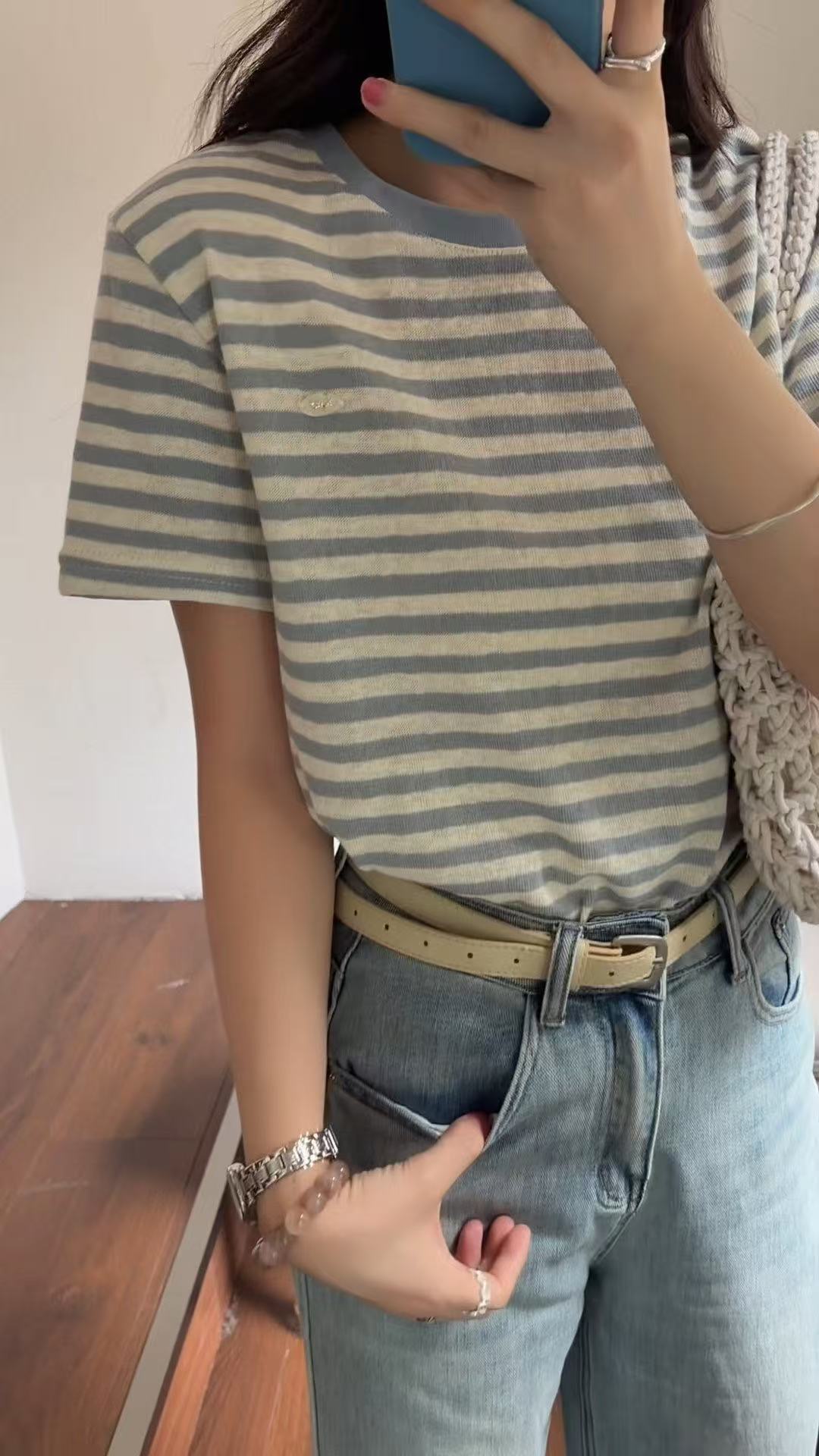 HELLO MILK TEE- 86878   條紋圓領衫