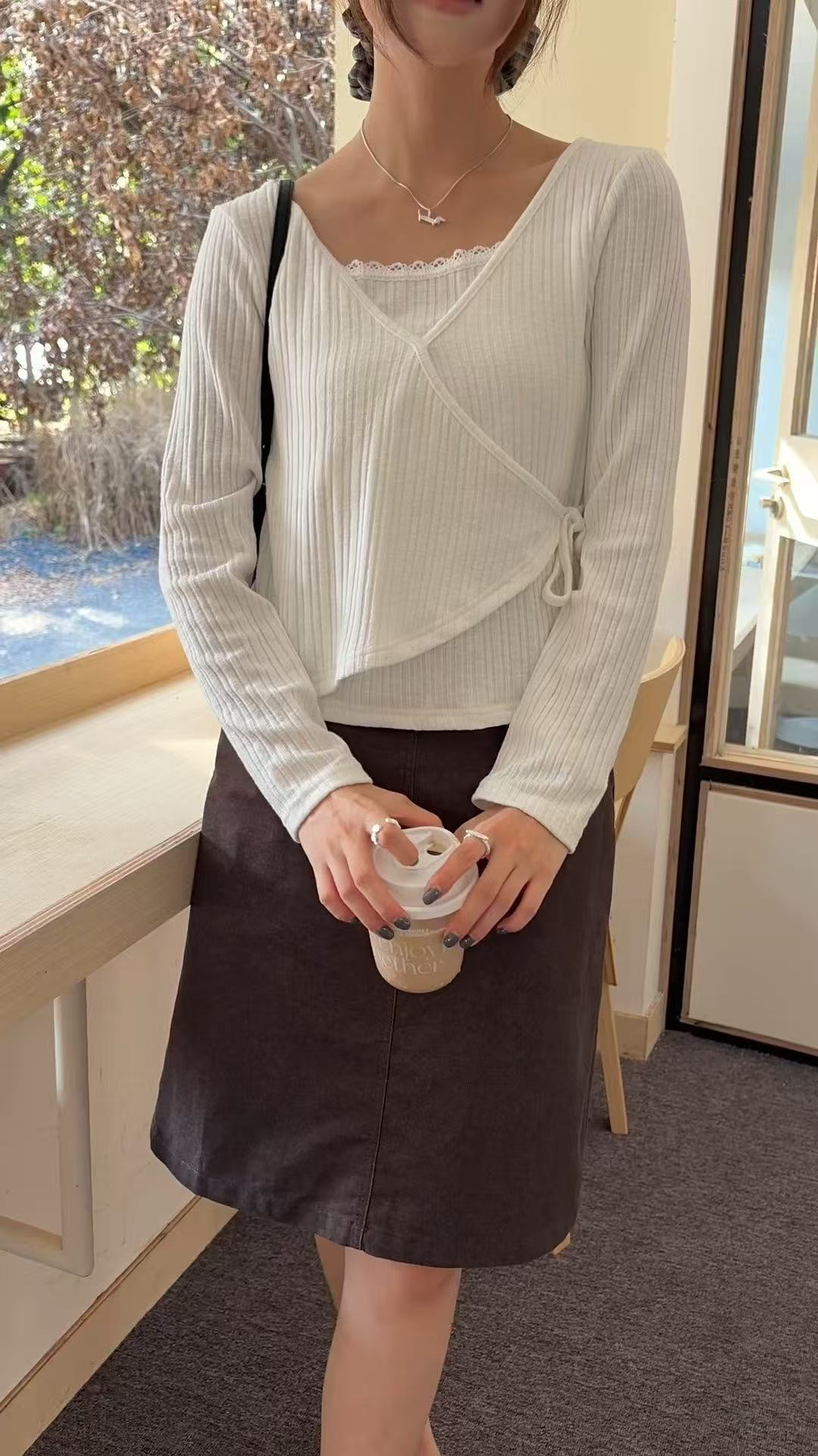 HELLO MILK TEE- 86931   假兩件上衣