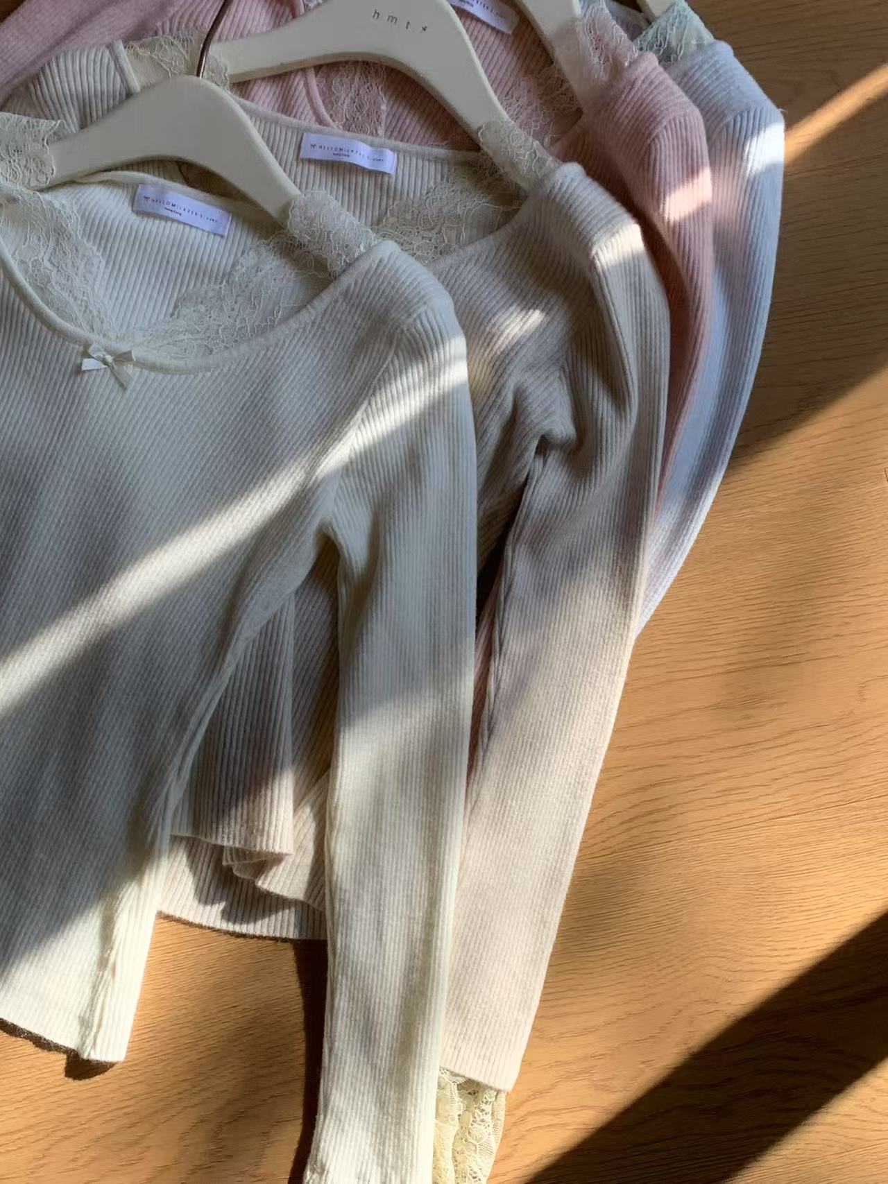 HELLO MILK TEE- 87007 蕾絲邊上衣