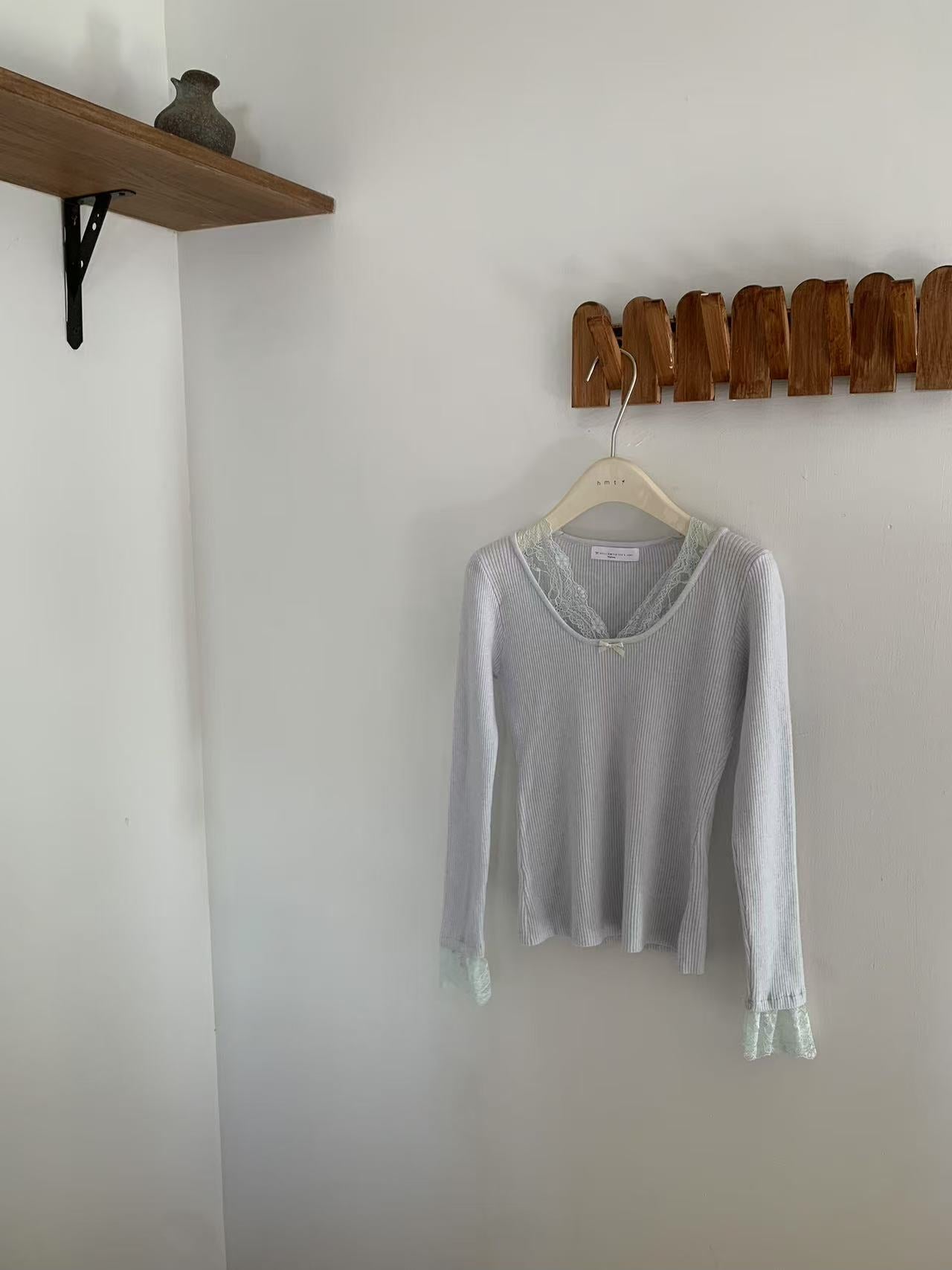 HELLO MILK TEE- 87007 蕾絲邊上衣