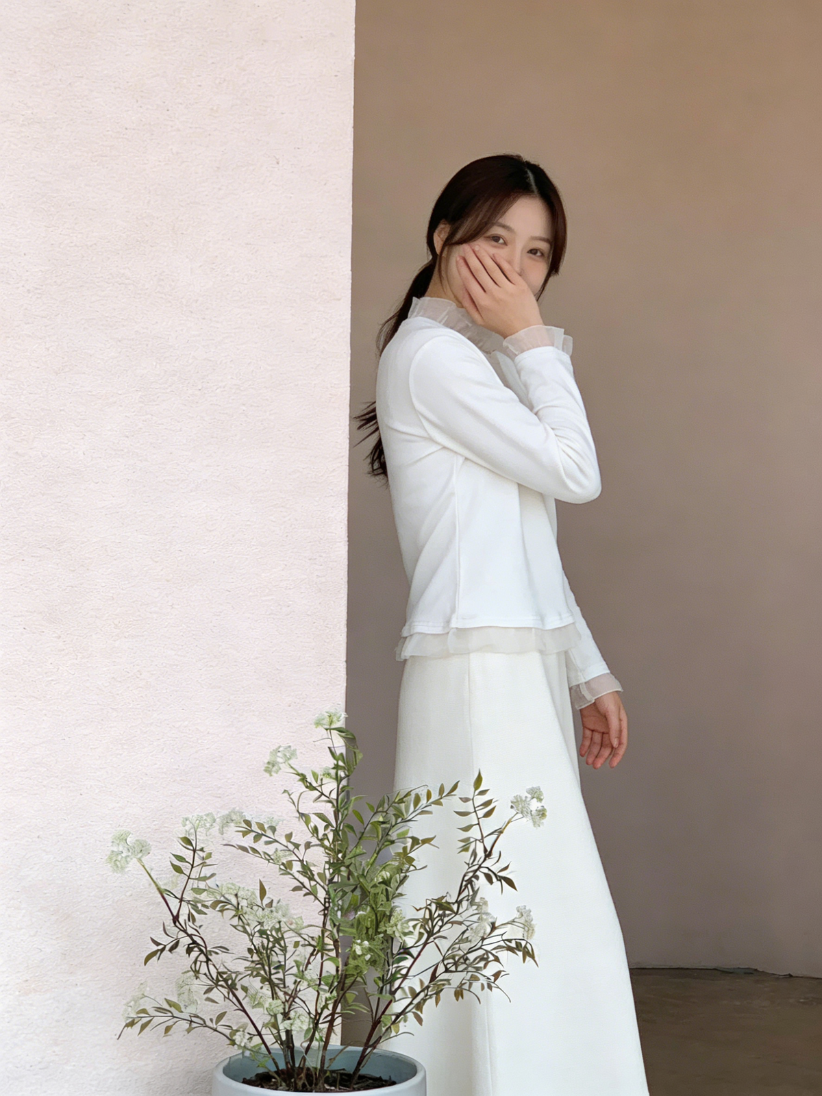 HELLO MILK TEE- 85946 拼接花邊衫