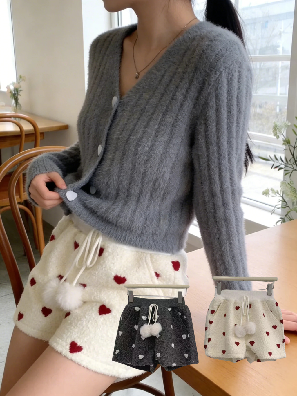 HELLO MILK TEE- 85861 愛心短褲