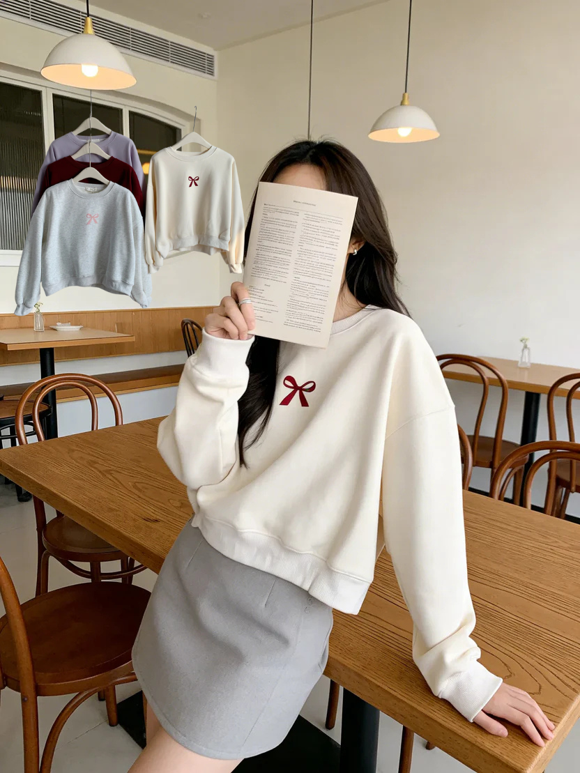 HELLO MILK TEE- 85882 蝴蝶結衛衣