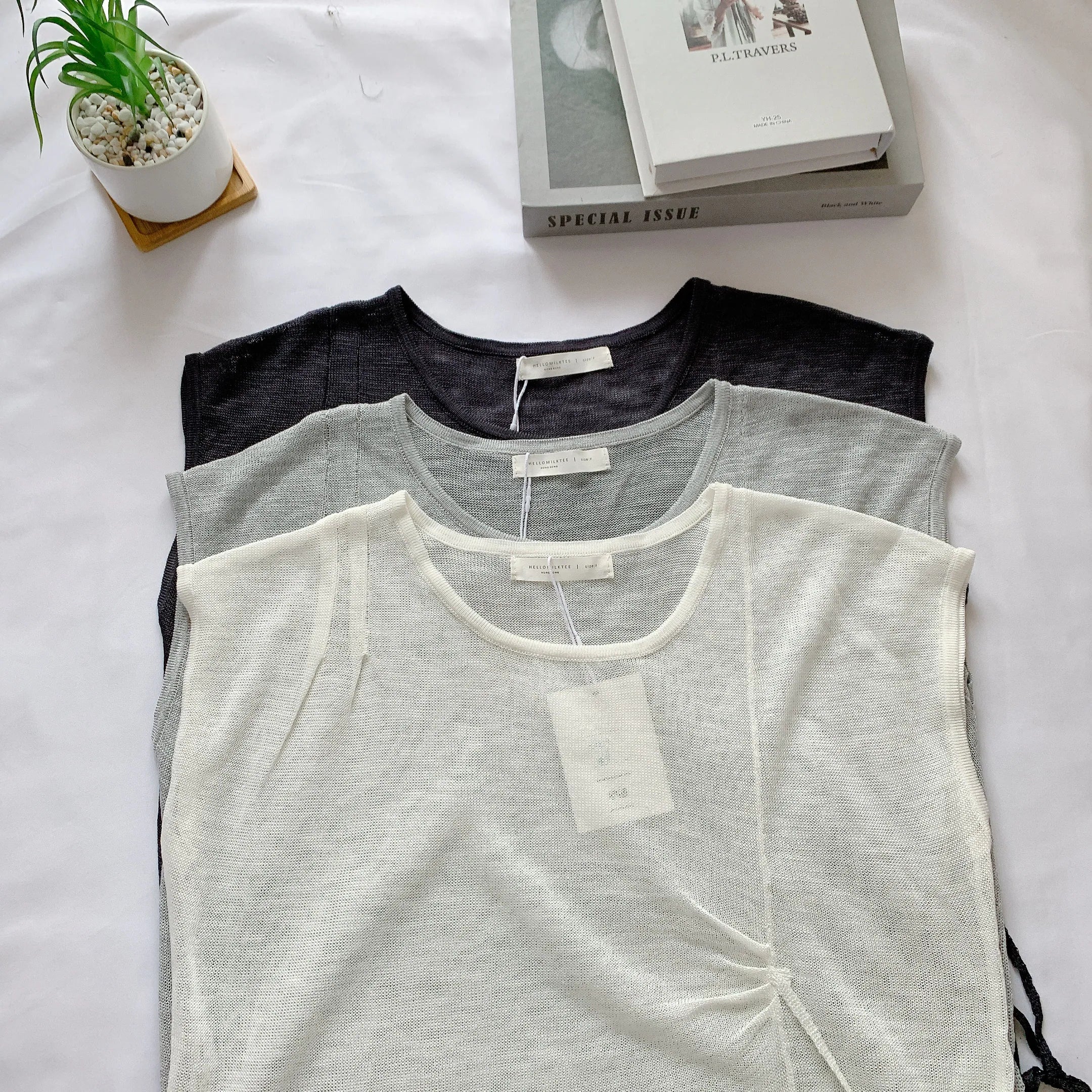 HELLO MILK TEE- 85107 質感綁繩衫