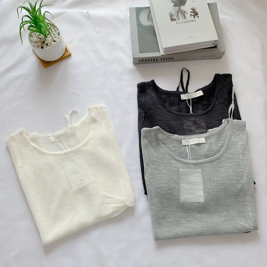 HELLO MILK TEE- 85107 質感綁繩衫